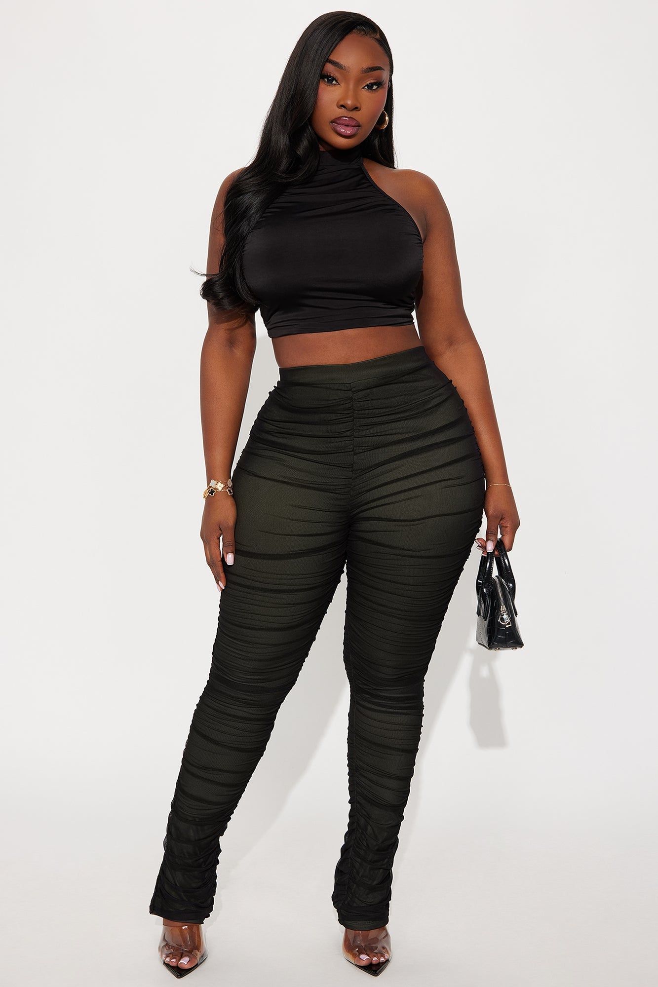 Game Changer Ruched Mesh Legging - Dark Olive