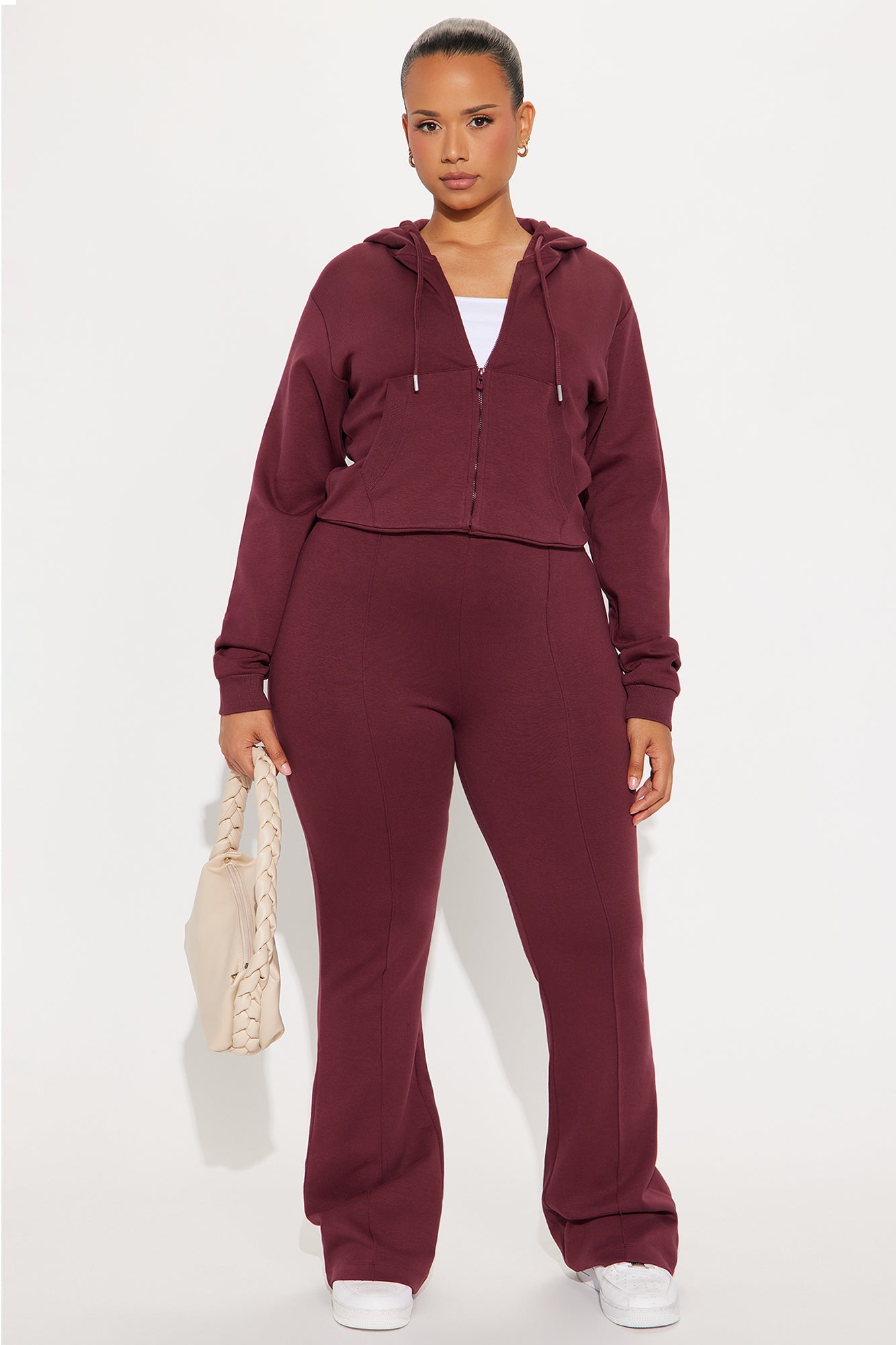 Ready To Go Zip Up Pant Set - Burgundy