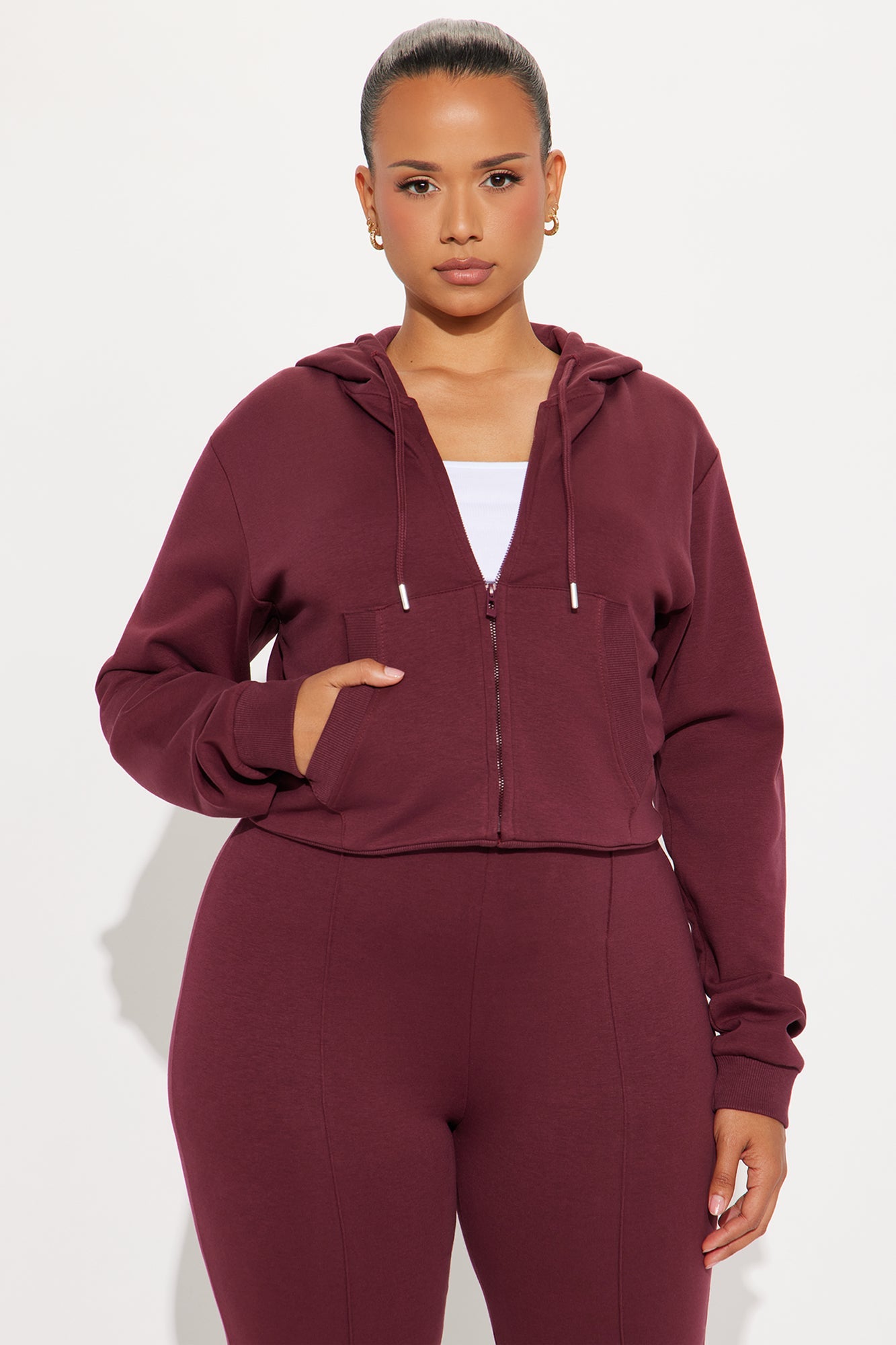 Ready To Go Zip Up Pant Set - Burgundy