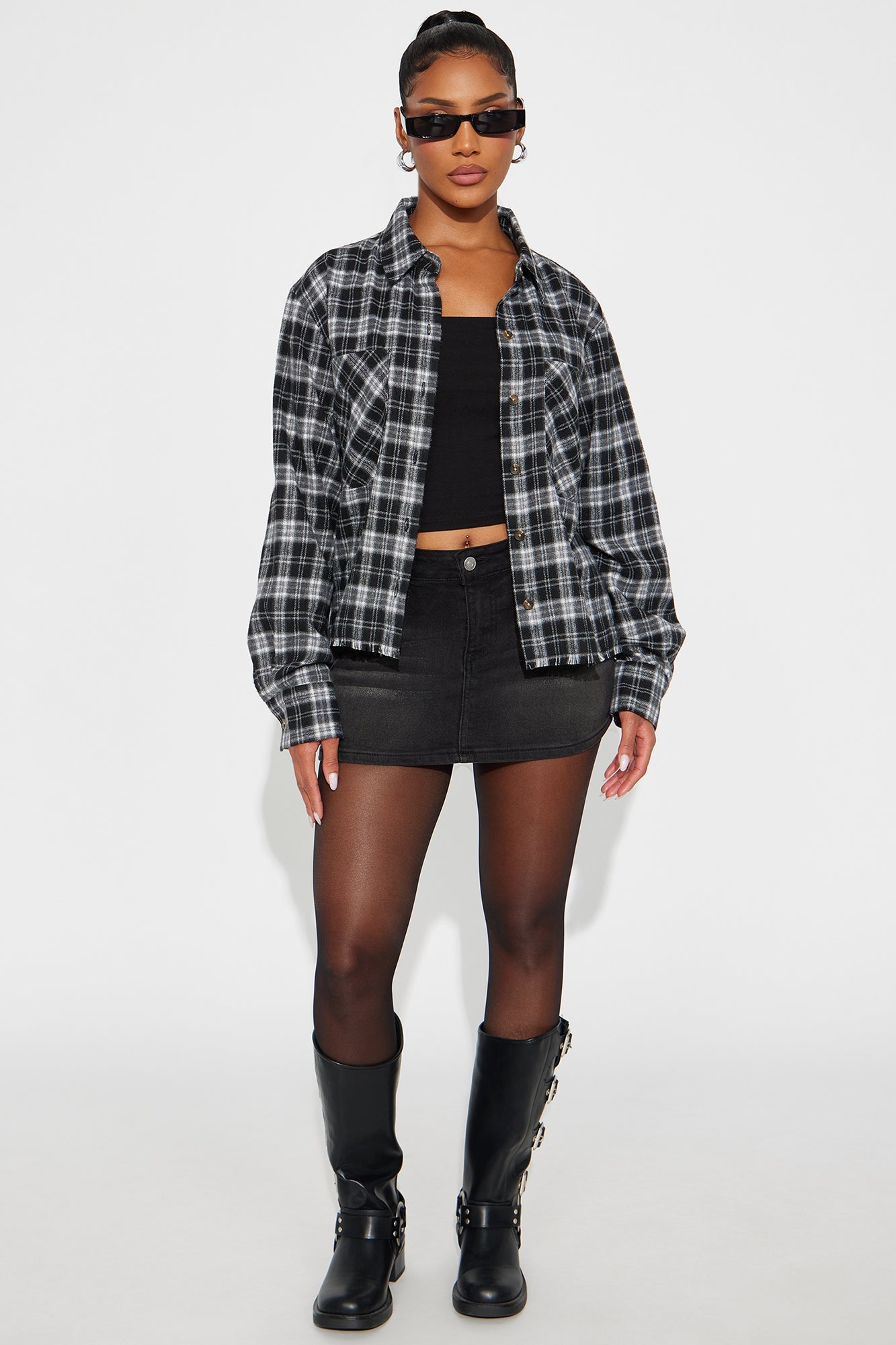 Downtown Drive Plaid Flannel Shirt - Black/combo