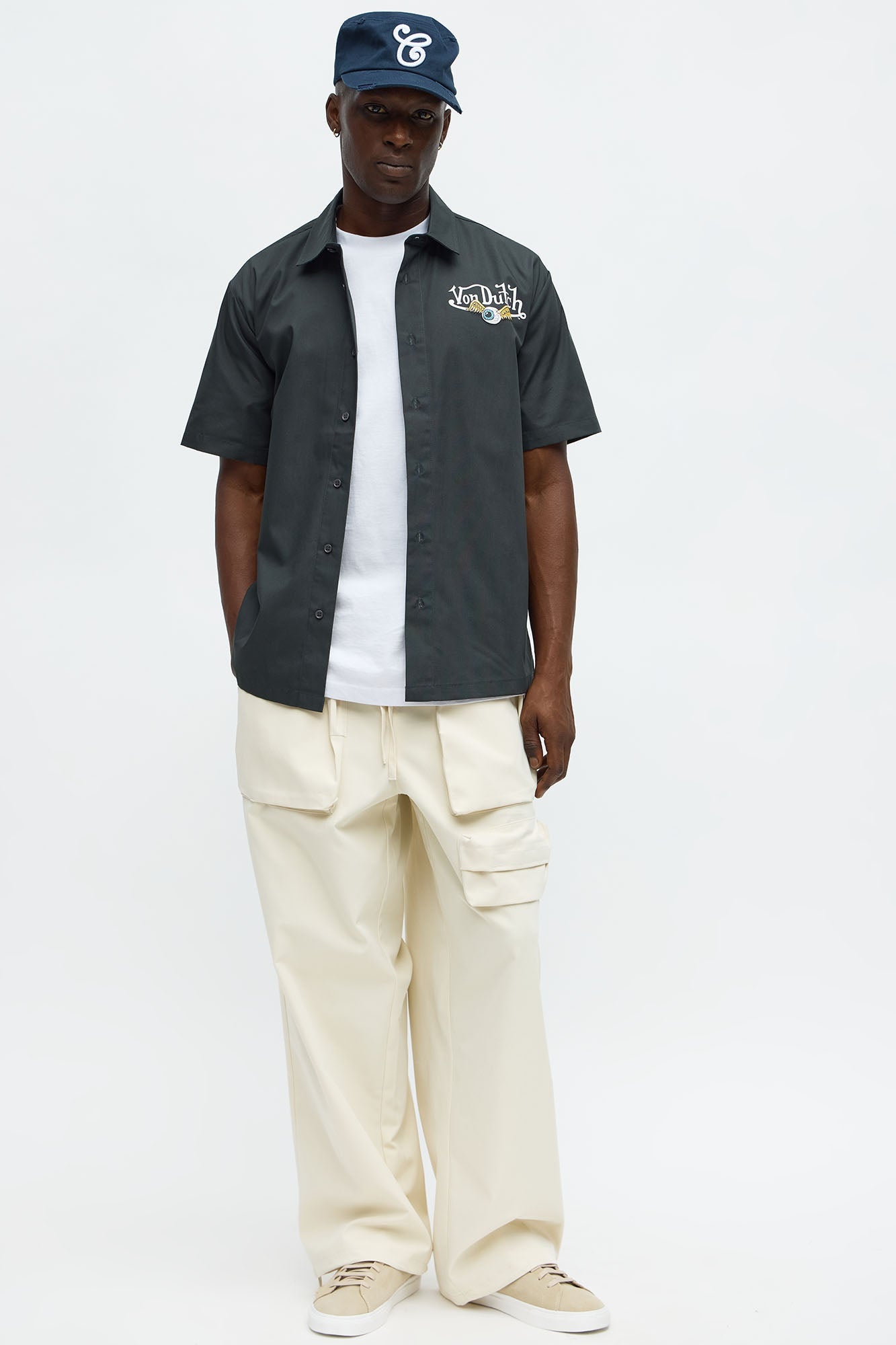 Cropped Von Dutch Moto Apparel Button Up Shirt - Black