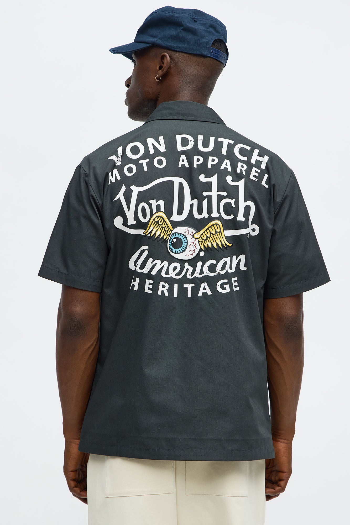 Cropped Von Dutch Moto Apparel Button Up Shirt - Black