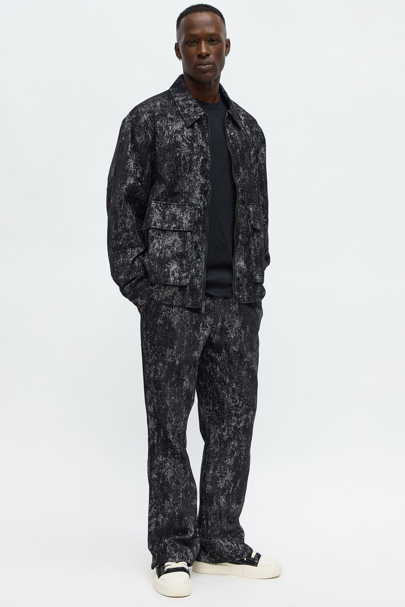 Slim Flare Slit Velvet Heathered Pant - Black