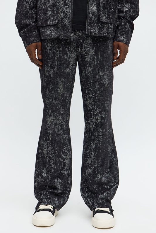 Slim Flare Slit Velvet Heathered Pant - Black