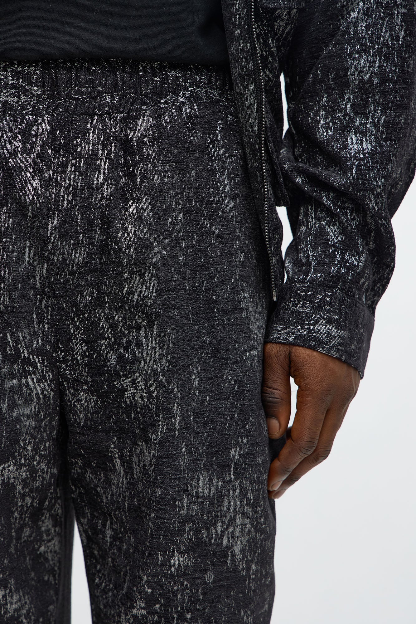 Slim Flare Slit Velvet Heathered Pant - Black