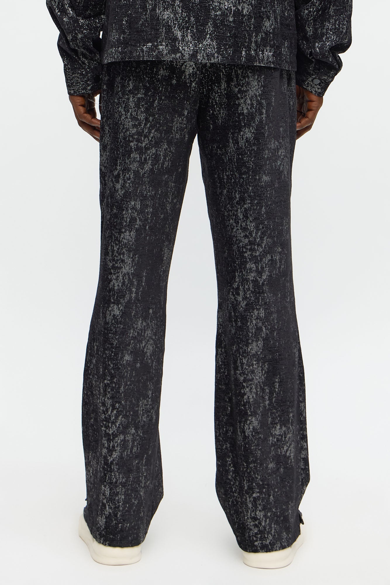 Slim Flare Slit Velvet Heathered Pant - Black