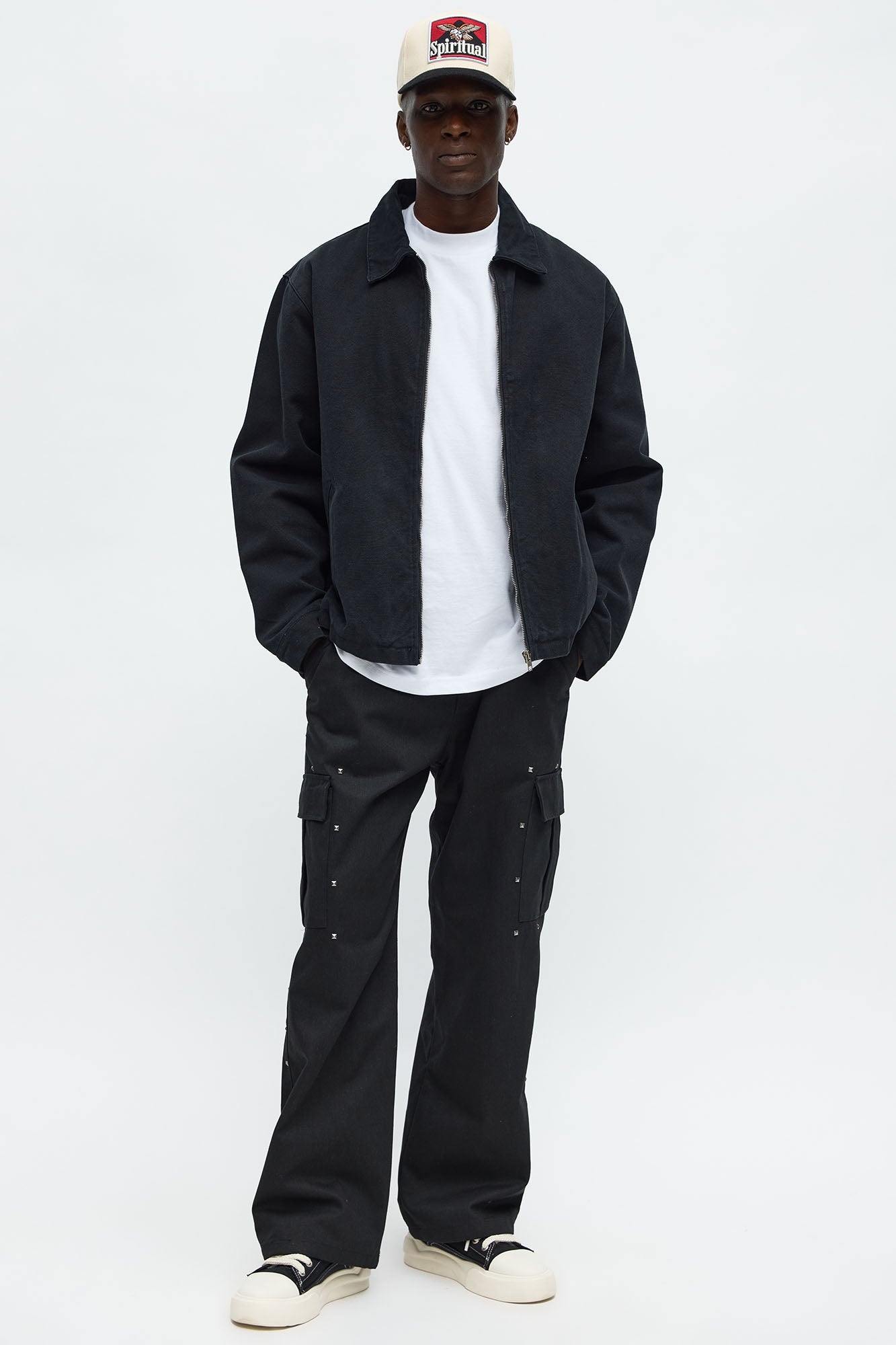 Relaxed Hard Work Washed Zip Jacket - Black
