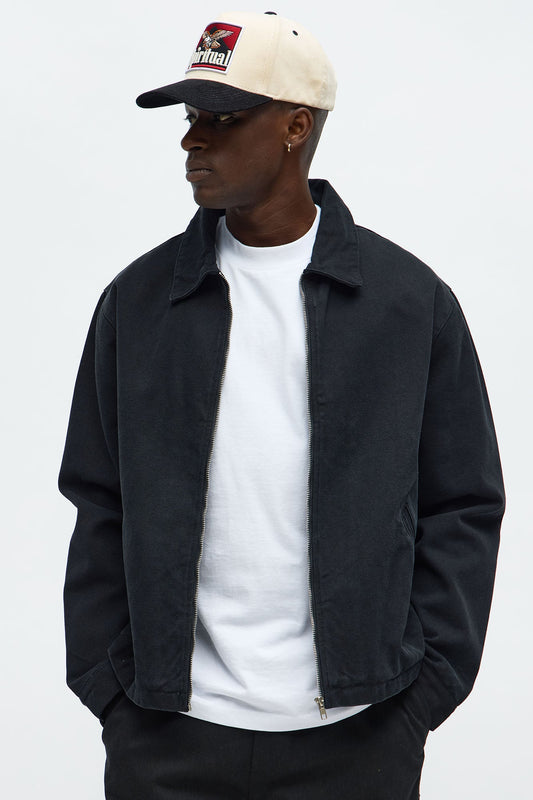 Relaxed Hard Work Washed Zip Jacket - Black