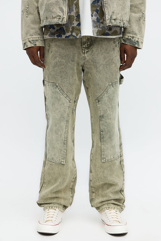 Straight Distressed Carpenter Jean - Olive