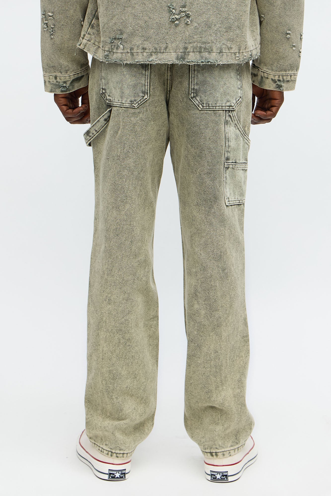 Straight Distressed Carpenter Jean - Olive