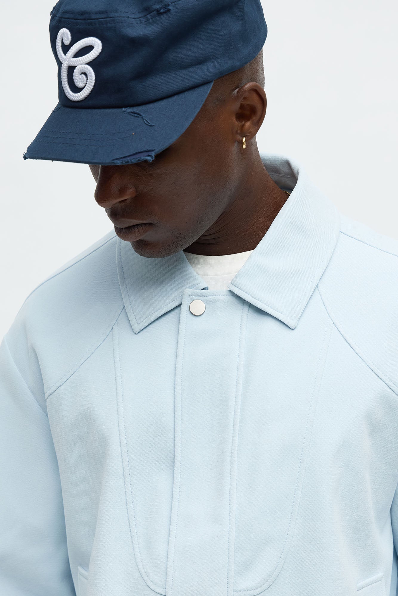 Side Street Paneled Bomber Jacket - Light Blue