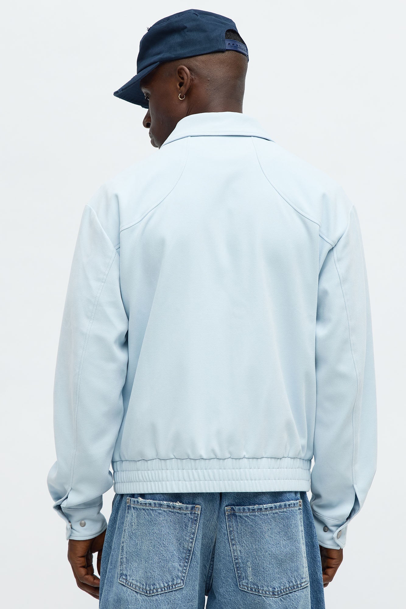 Side Street Paneled Bomber Jacket - Light Blue