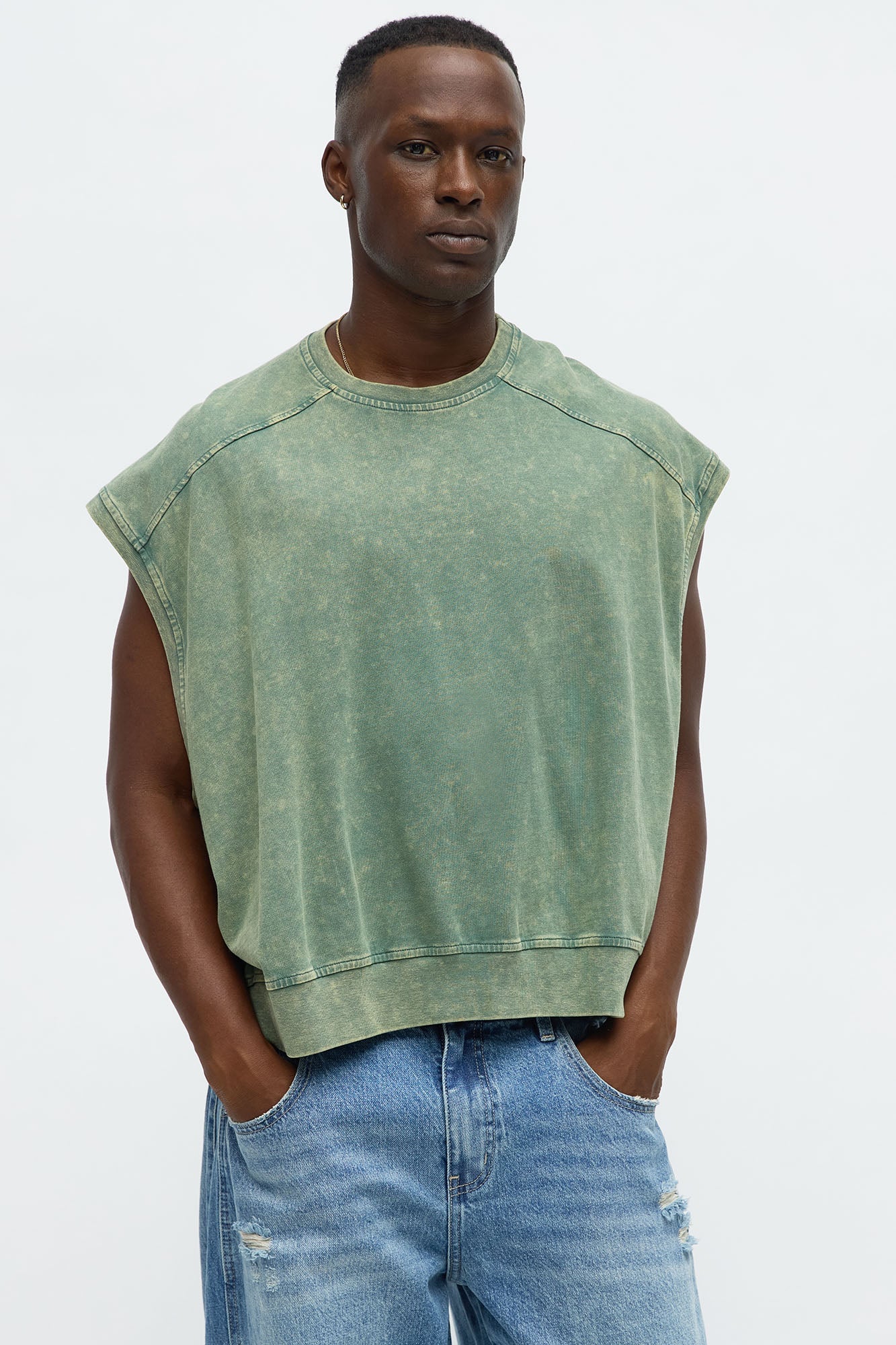 Boxy Washed Up Muscle Tee - Olive