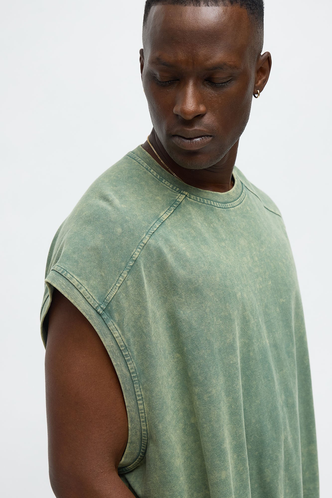 Boxy Washed Up Muscle Tee - Olive