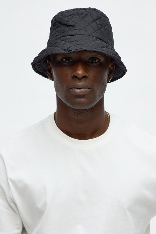 Quilted Nylon Bucket Hat - Black