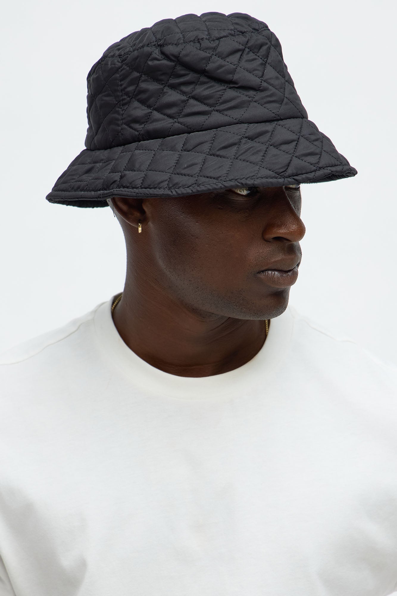 Quilted Nylon Bucket Hat - Black