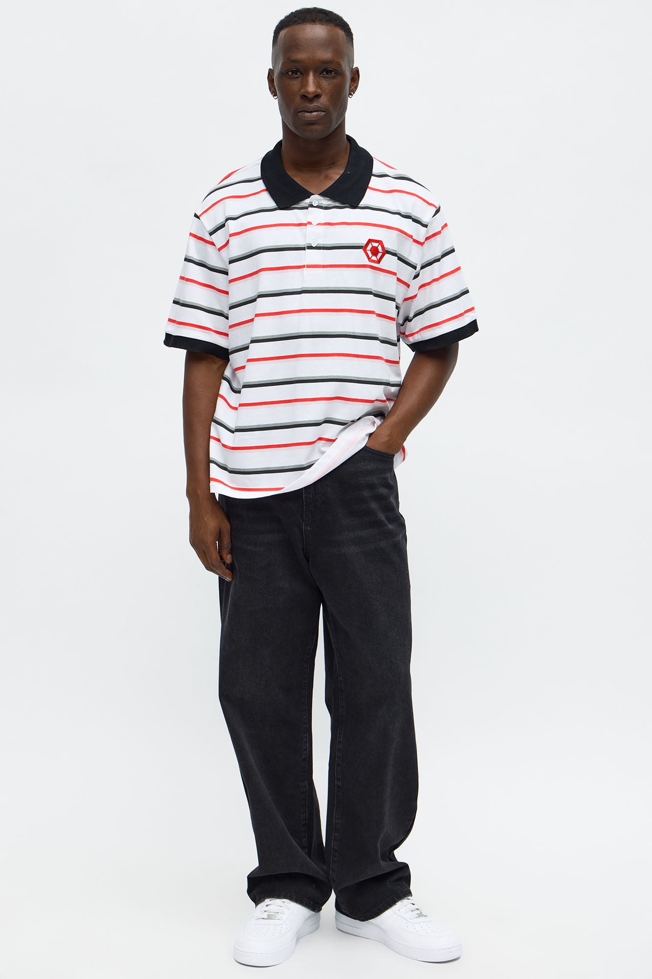 Southpole Short Sleeve Full Striped Polo - White