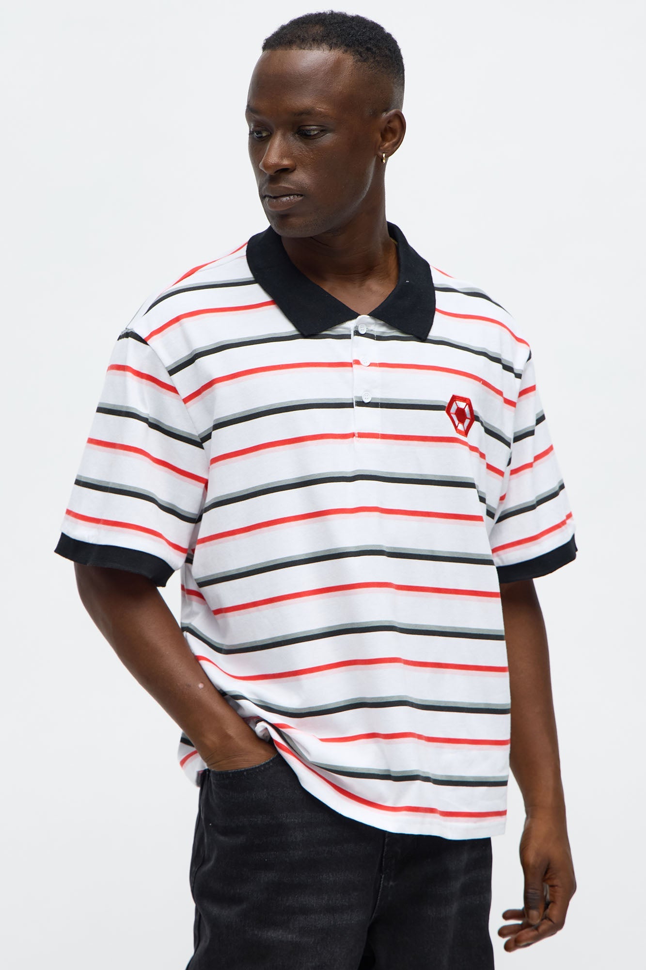Southpole Short Sleeve Full Striped Polo - White
