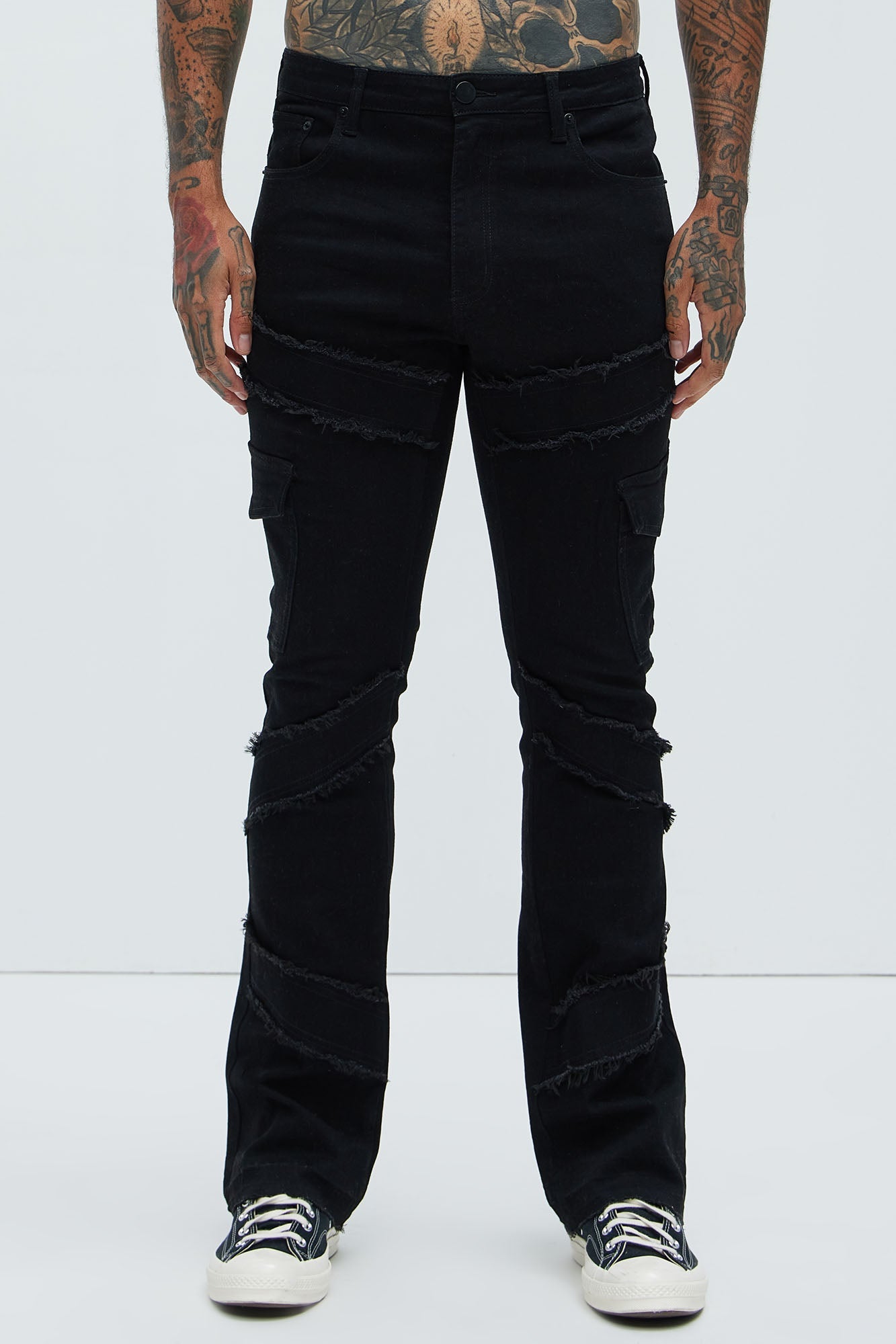Simi Fray Cargo Stacked Skinny Flare Jeans - Black