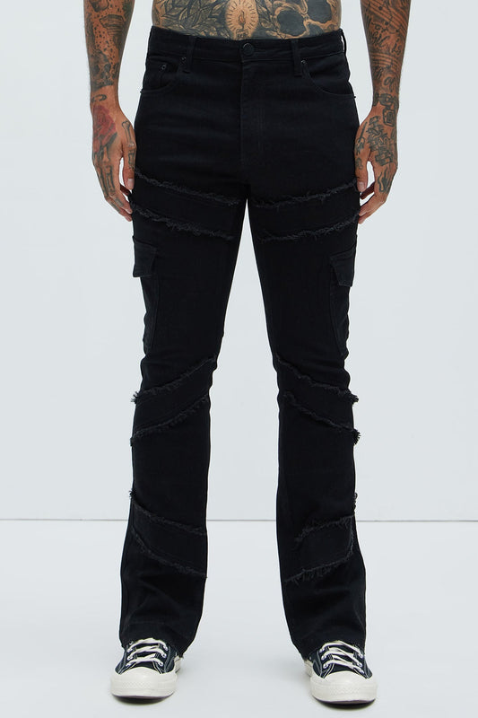 Simi Fray Cargo Stacked Skinny Flare Jeans - Black