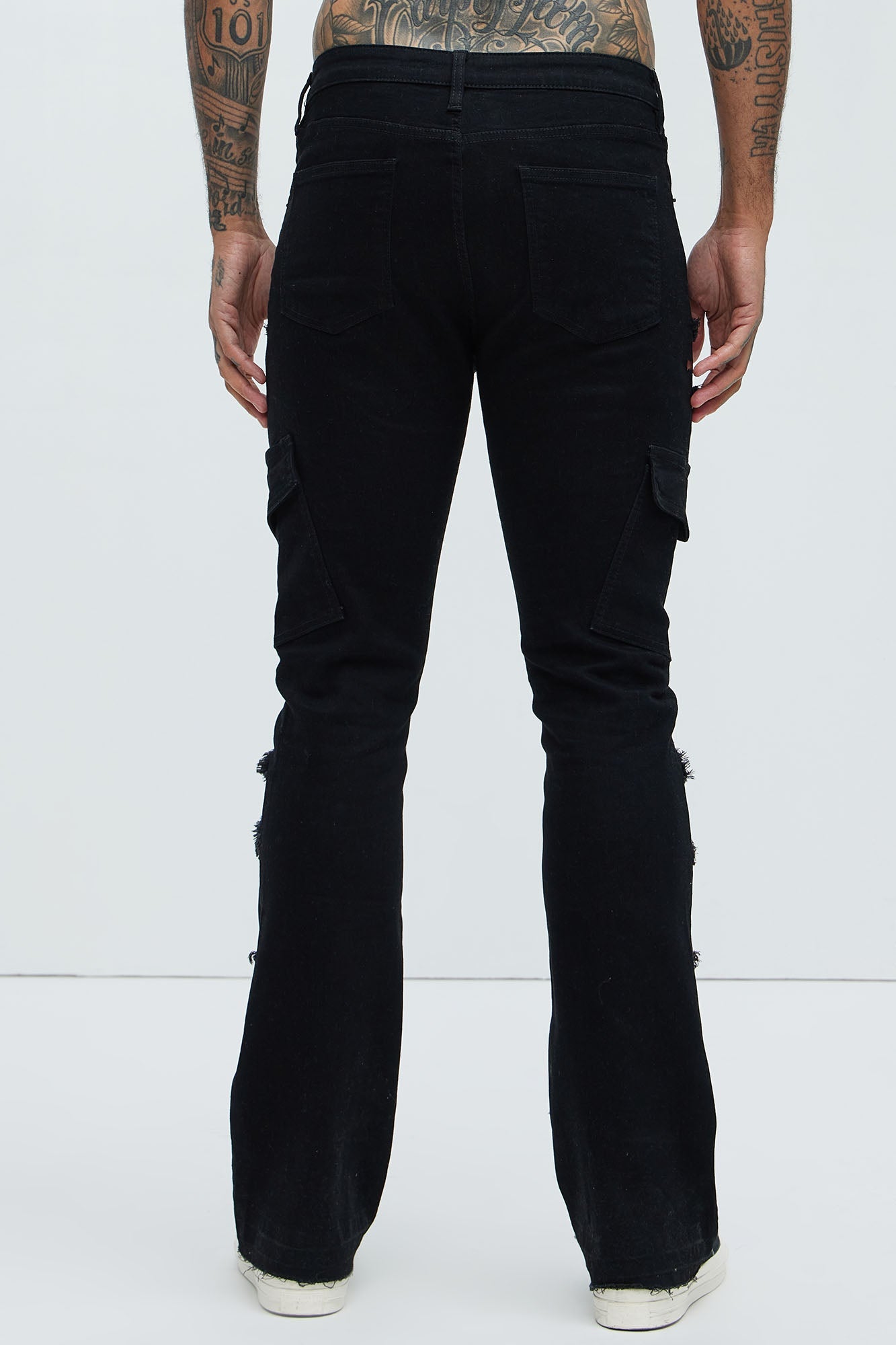 Simi Fray Cargo Stacked Skinny Flare Jeans - Black