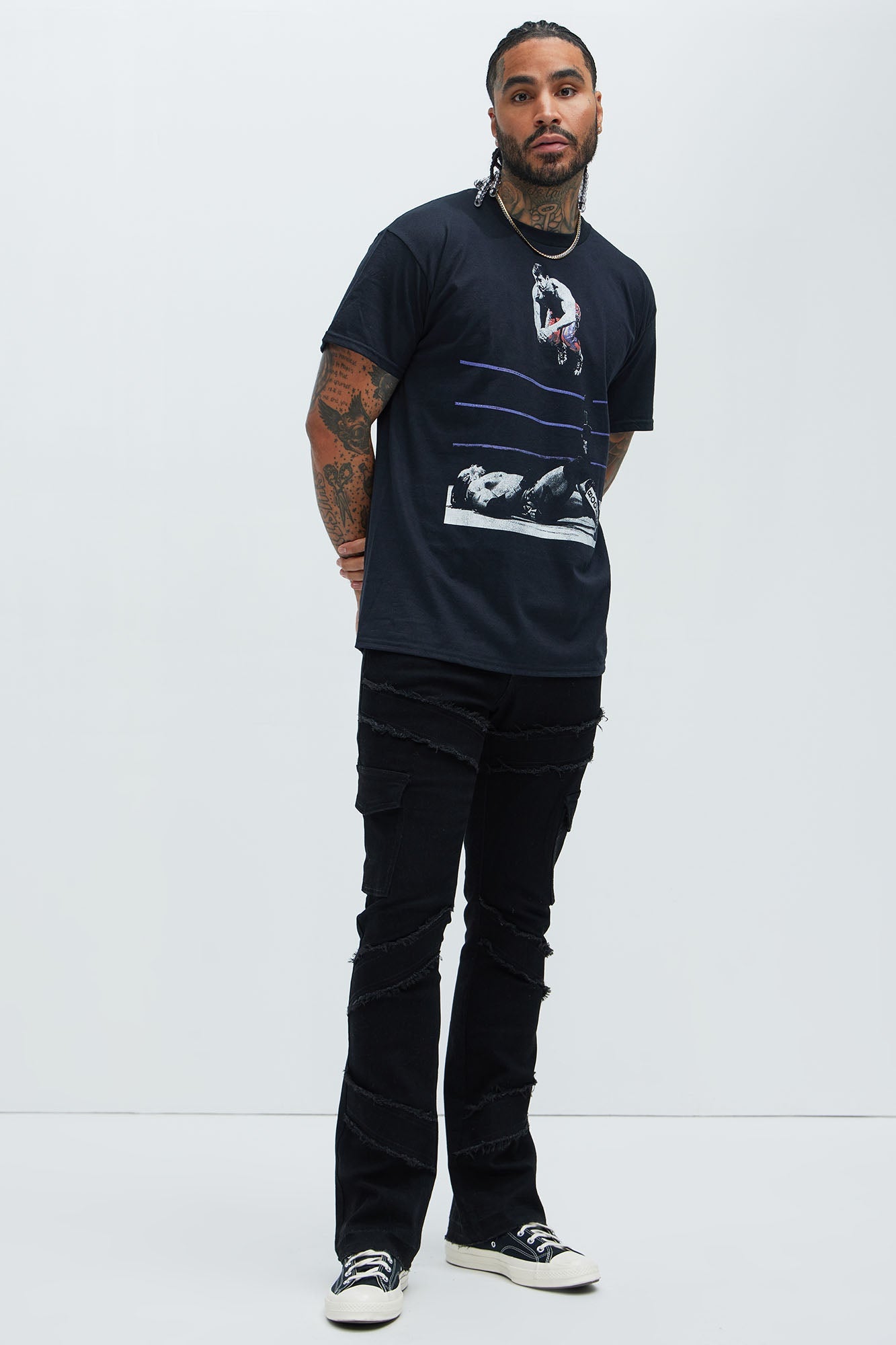 Simi Fray Cargo Stacked Skinny Flare Jeans - Black