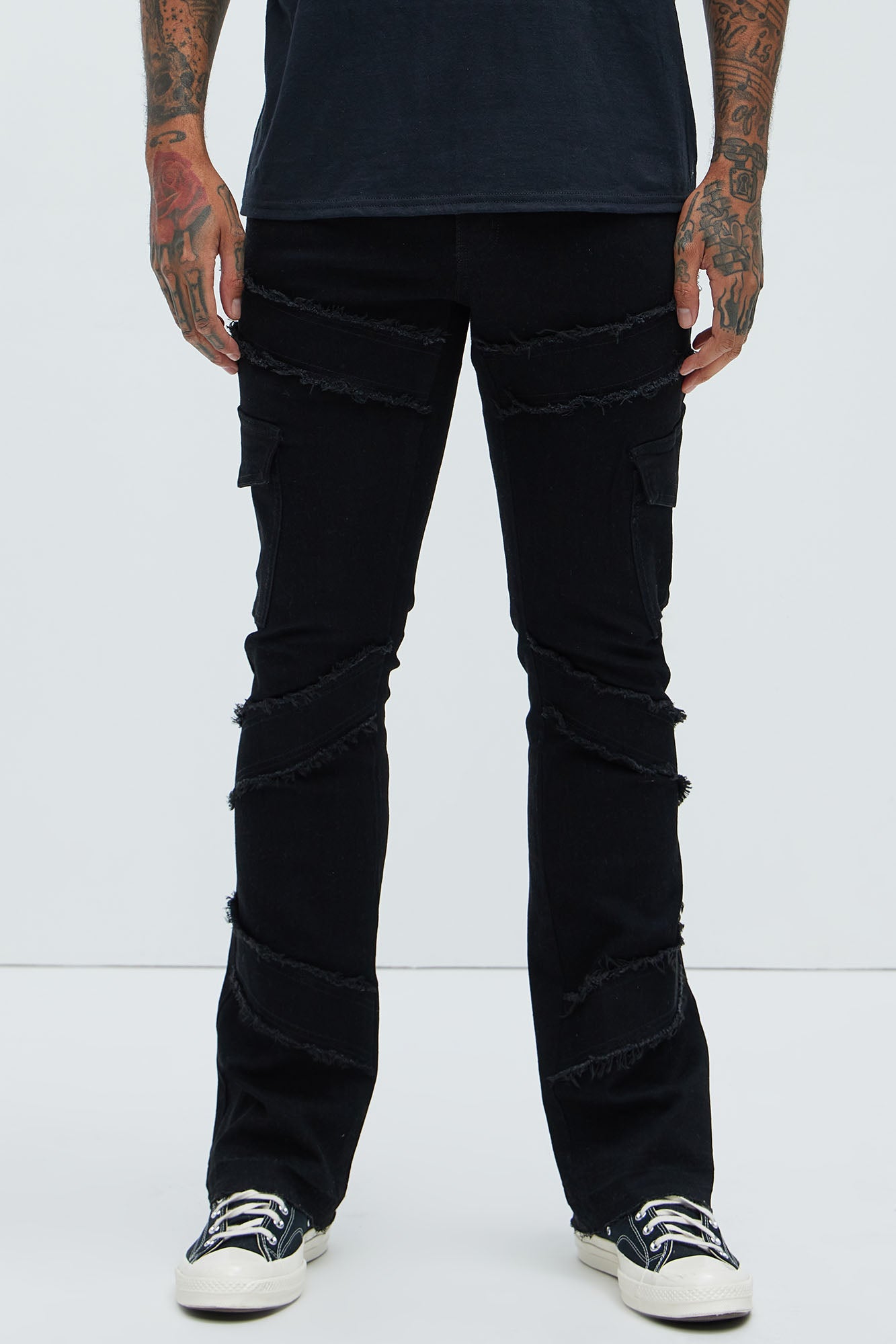Simi Fray Cargo Stacked Skinny Flare Jeans - Black