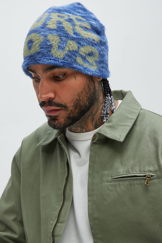 Brushed Mohair Love Beanie - Blue/combo