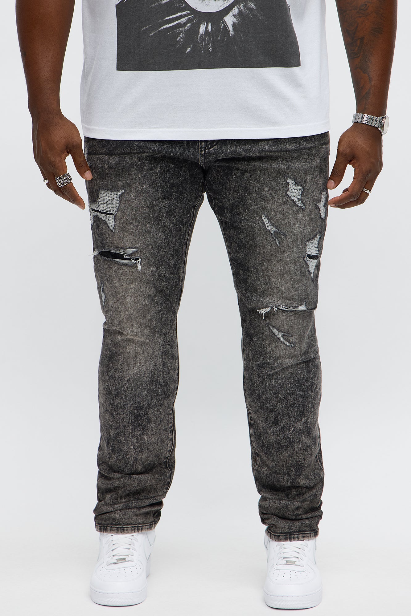 Stacked Skinny Bet Rip And Repair Jean - Grey