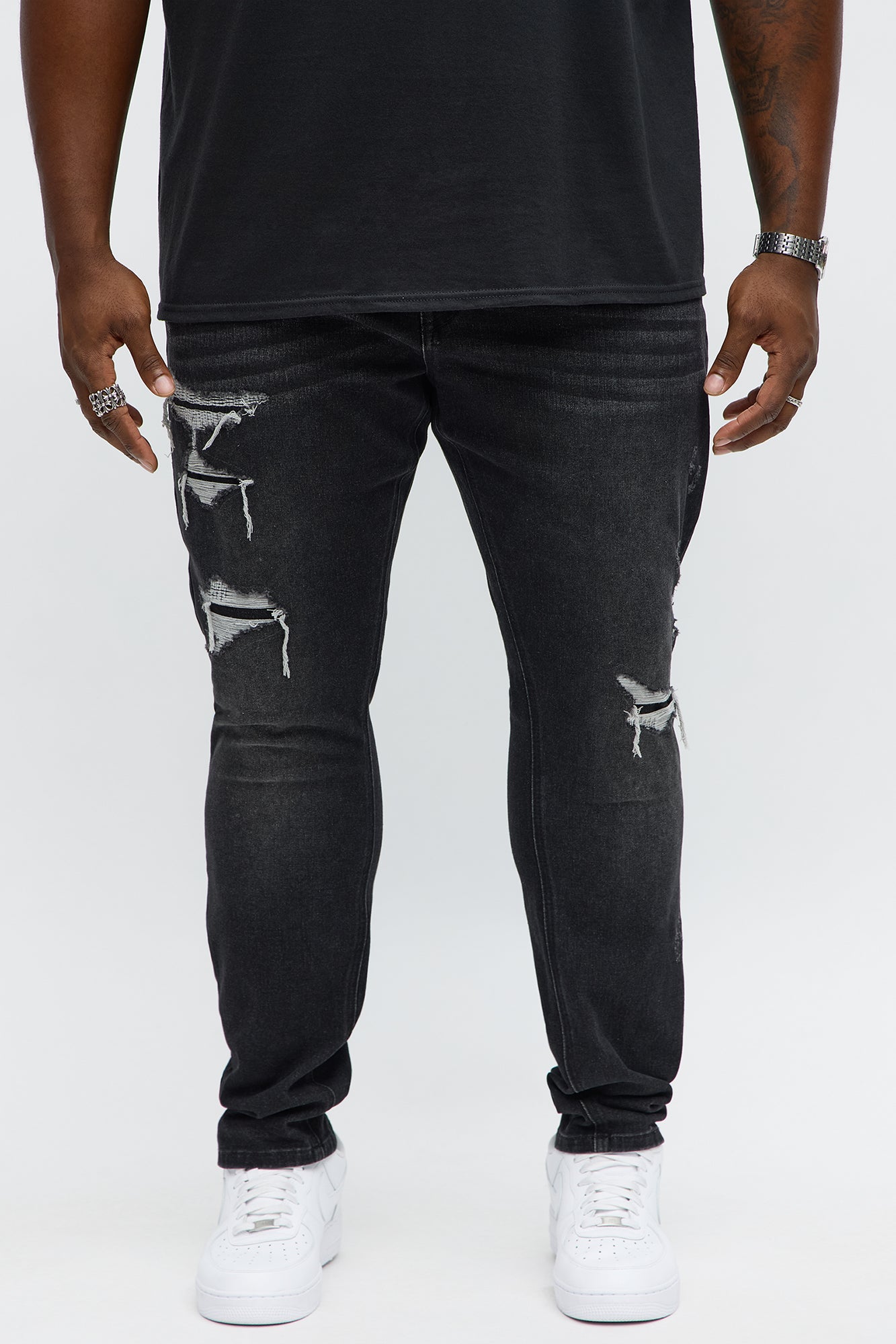 Skinny Pierced Distressed Jean - Black Wash