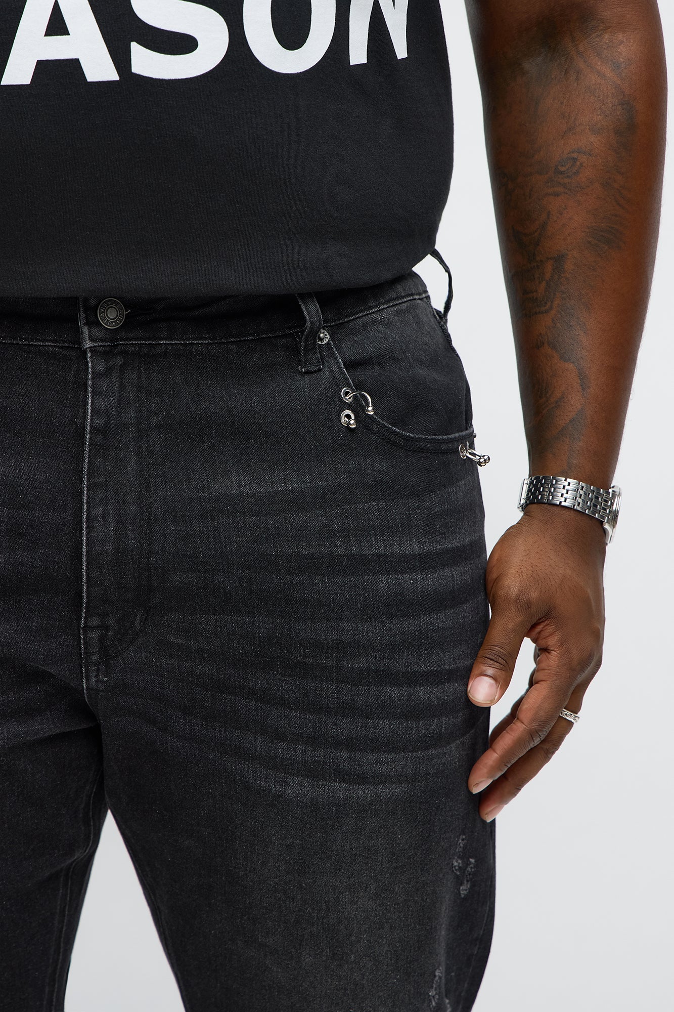 Skinny Pierced Distressed Jean - Black Wash