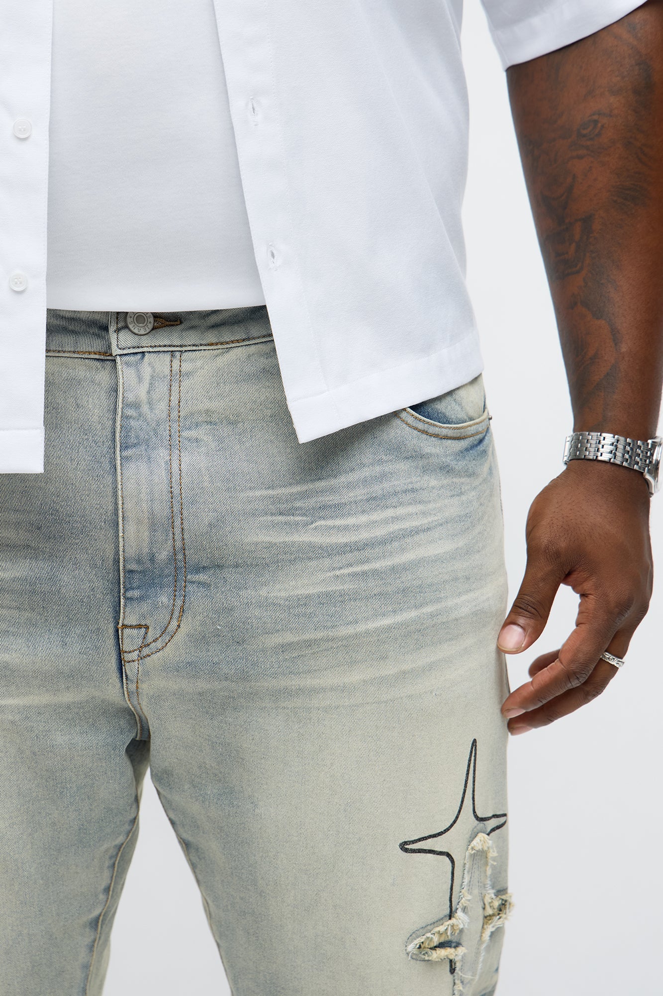 Skinny Star Me Ripped Jean - Light Blue Wash