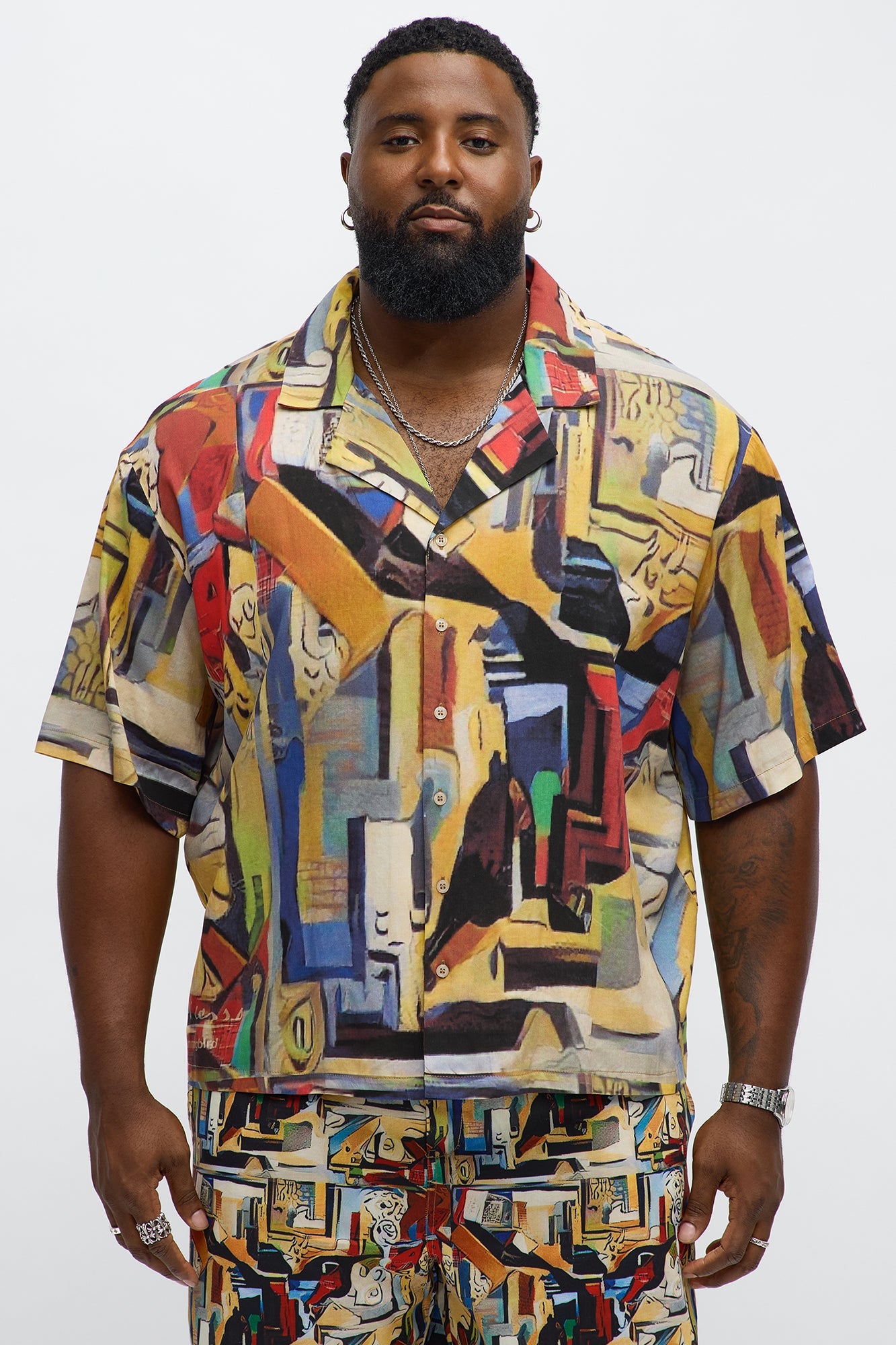 Picasso A La Hummingbird Button Up Shirt - Multi Color