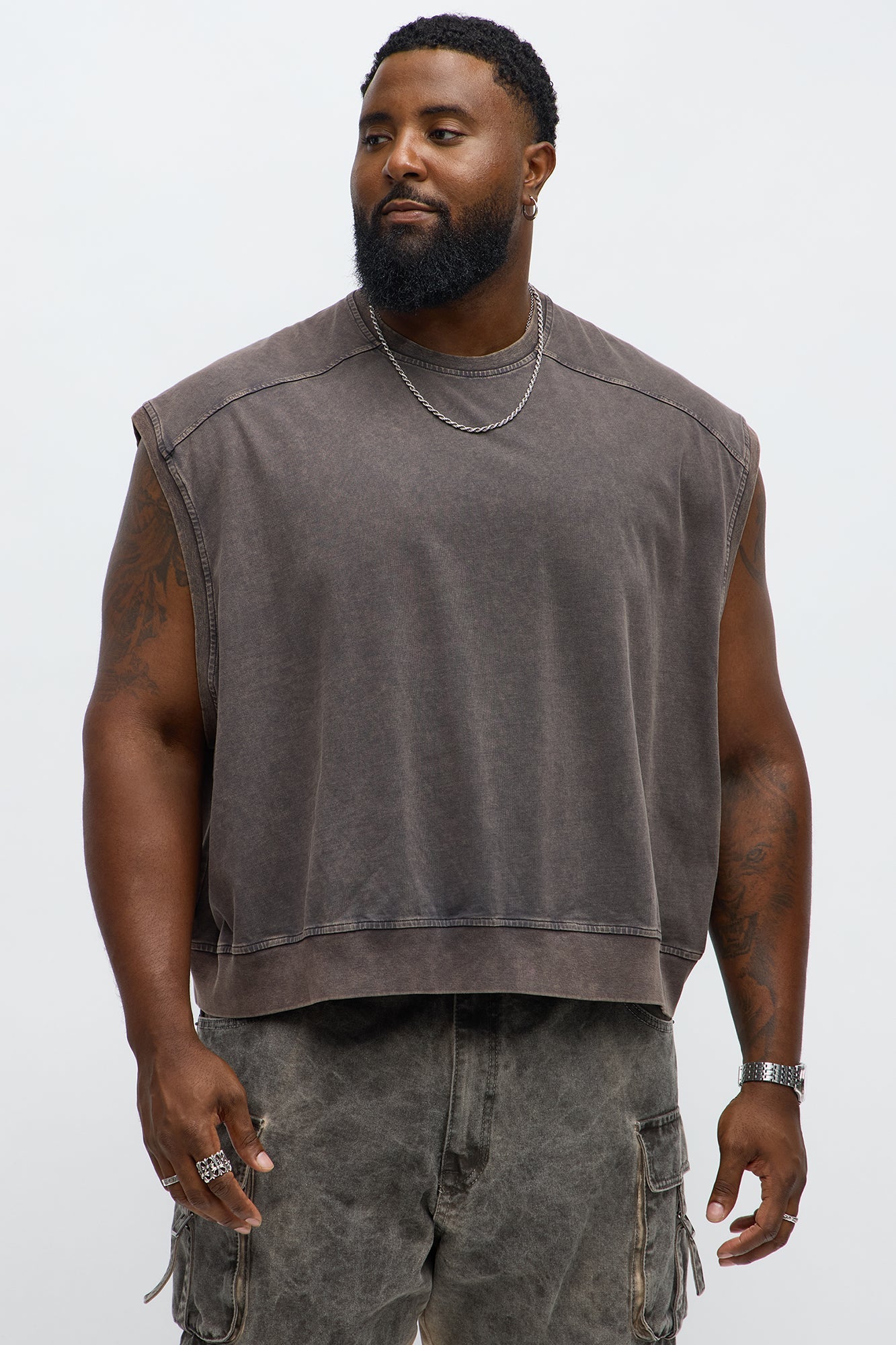 Boxy Washed Up Muscle Tee - Dark Grey