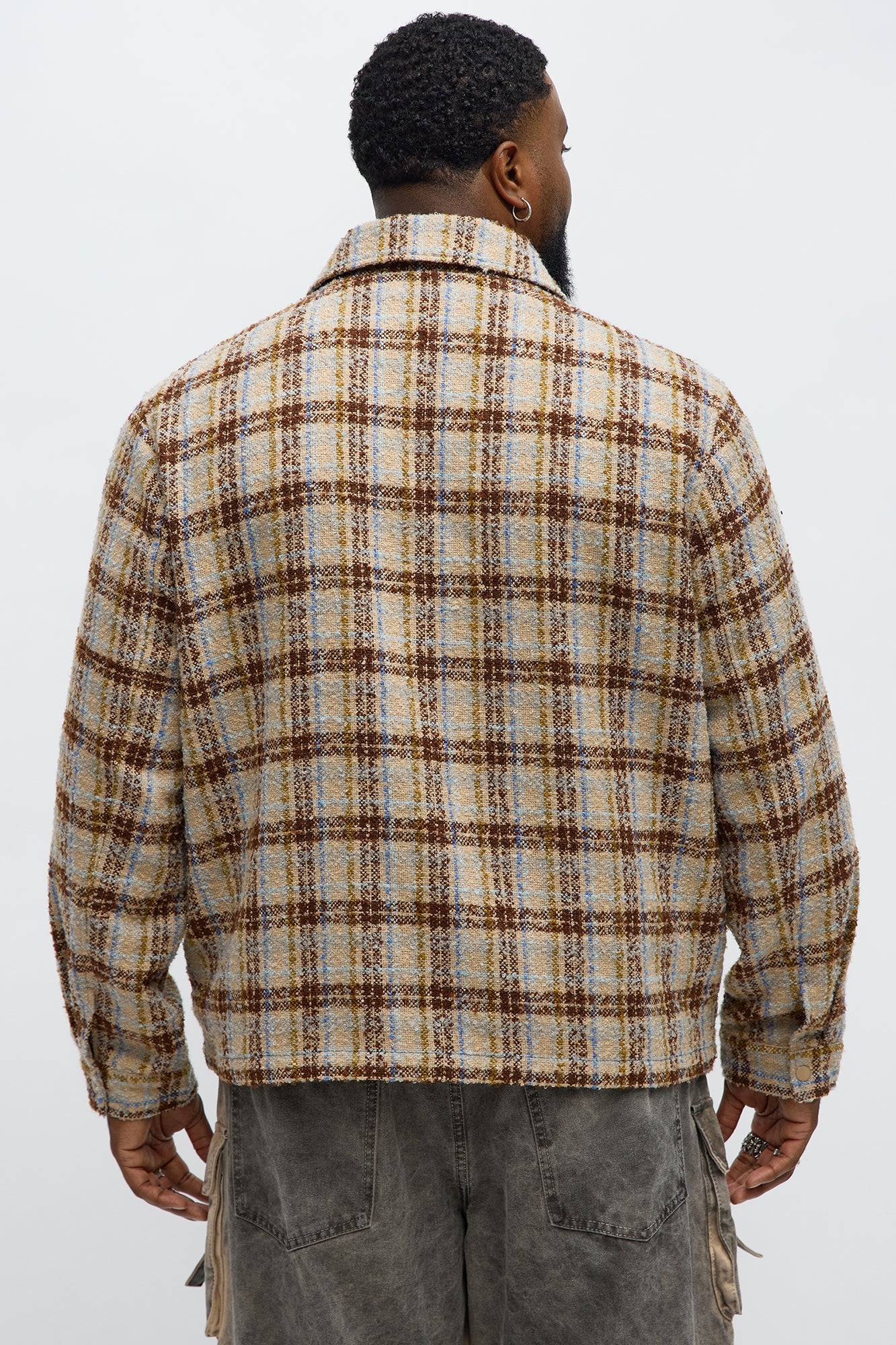 Textured Plaid Zip Jacket - Brown/combo