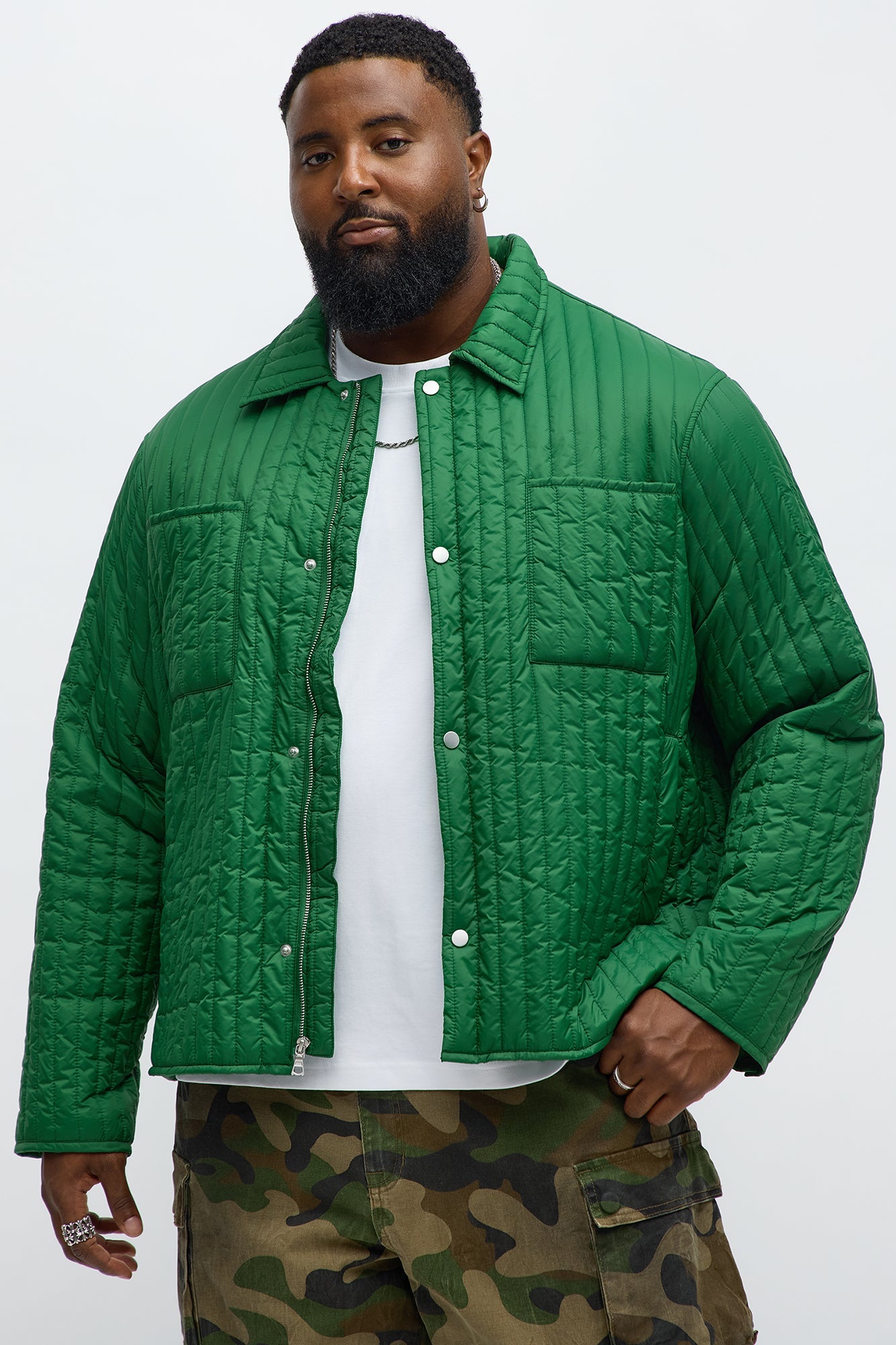 Warren Quilted Nylon Jacket - Green