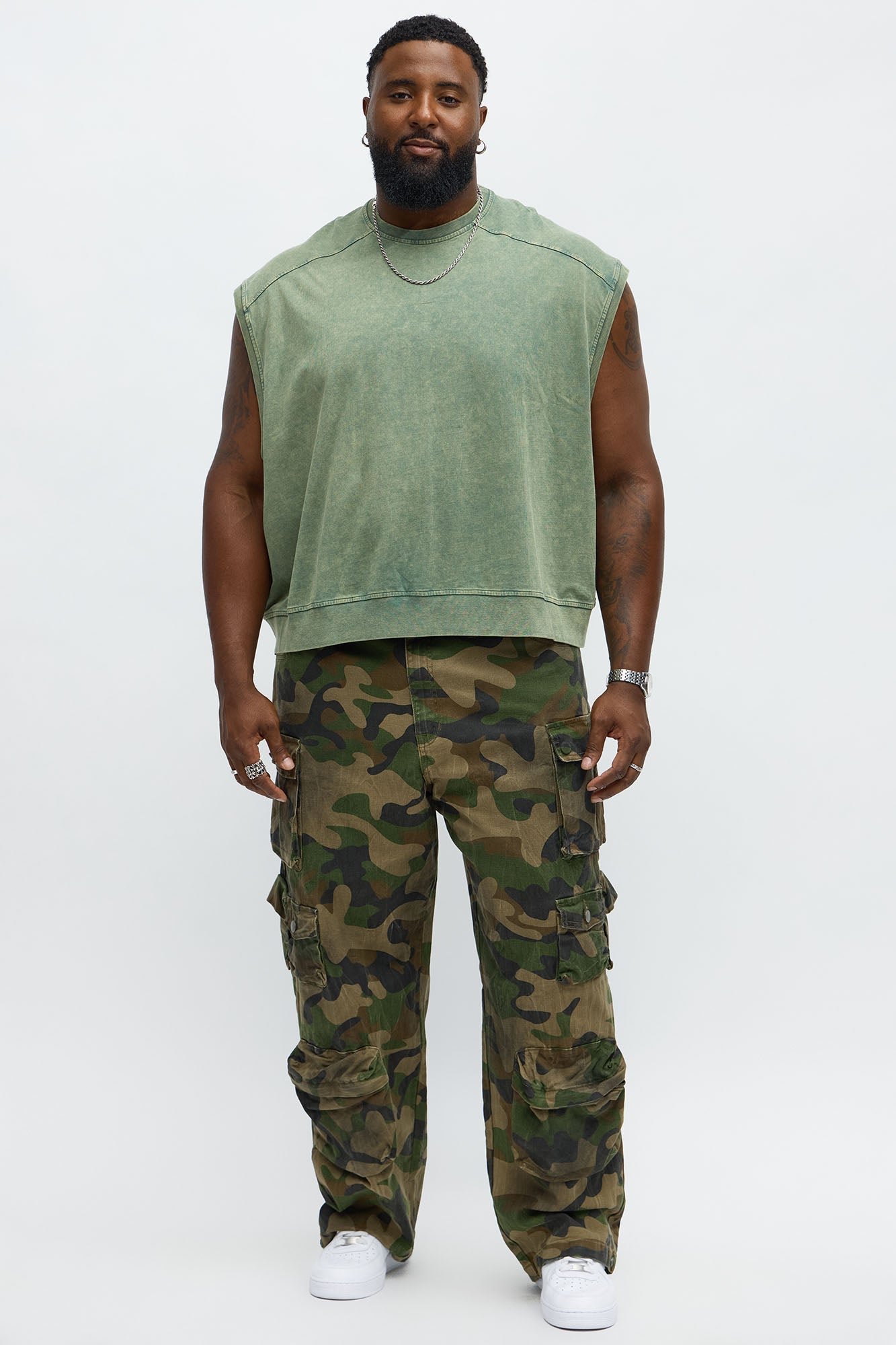 Boxy Washed Up Muscle Tee - Olive