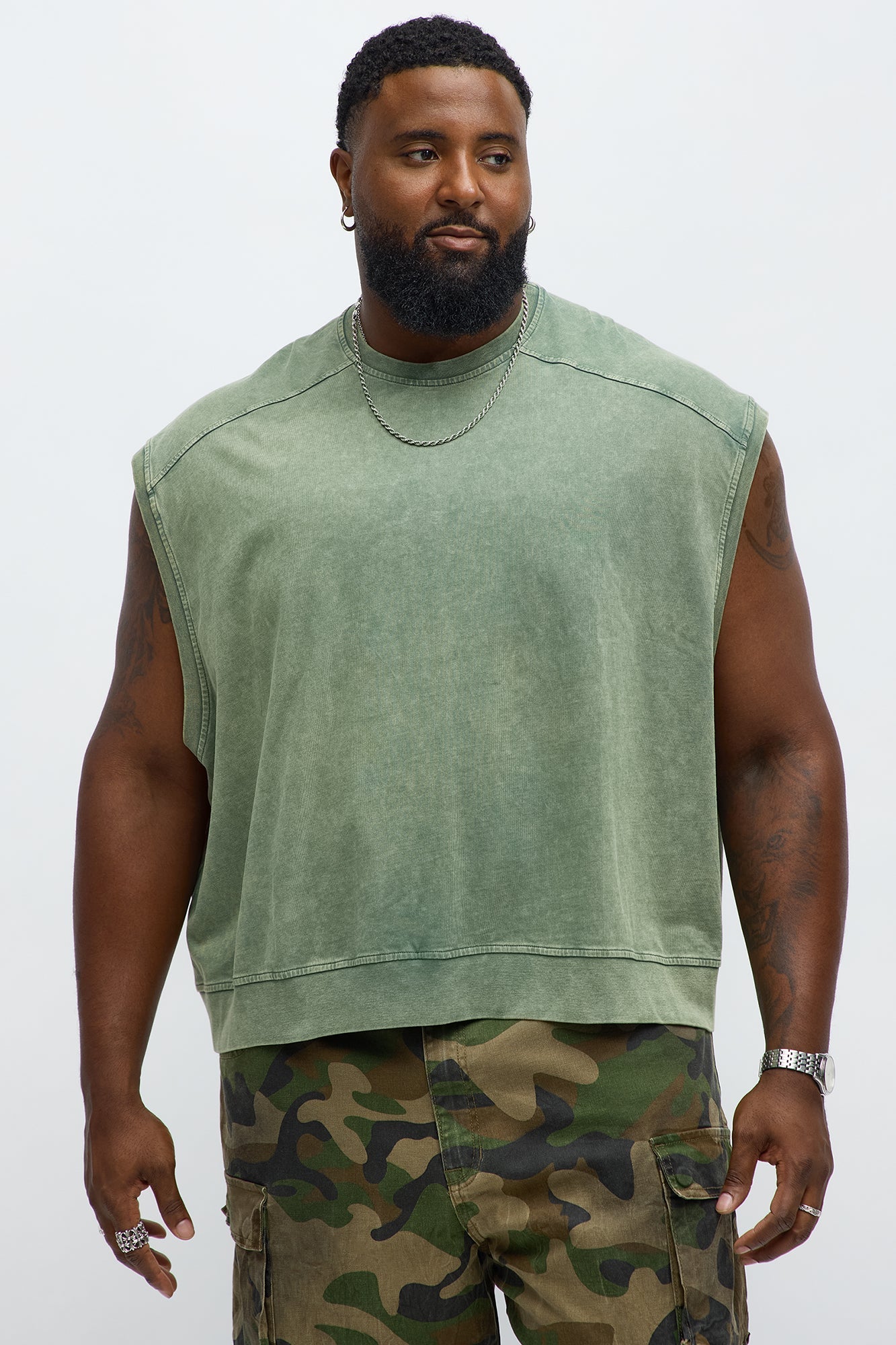Boxy Washed Up Muscle Tee - Olive