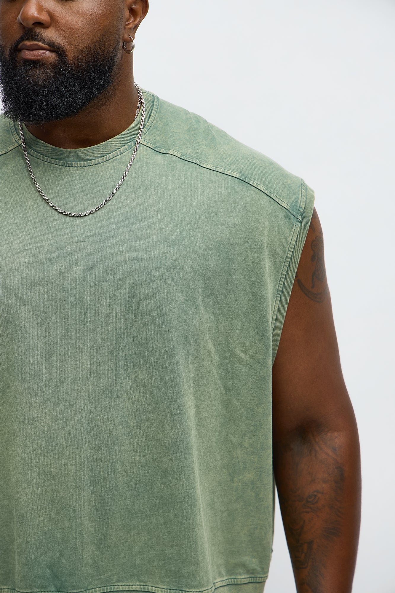 Boxy Washed Up Muscle Tee - Olive