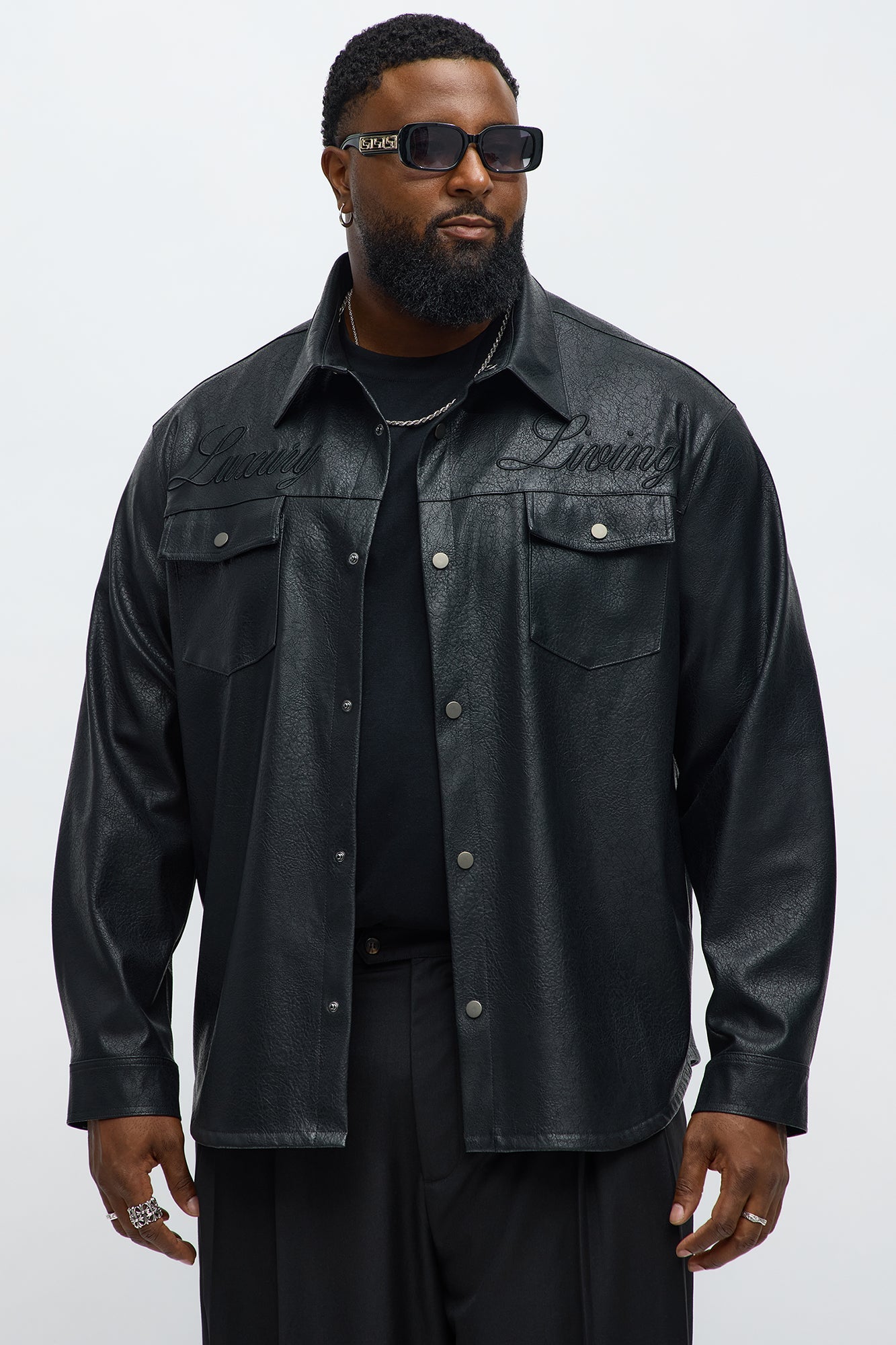 Luxury Living Faux Leather Overshirt - Black