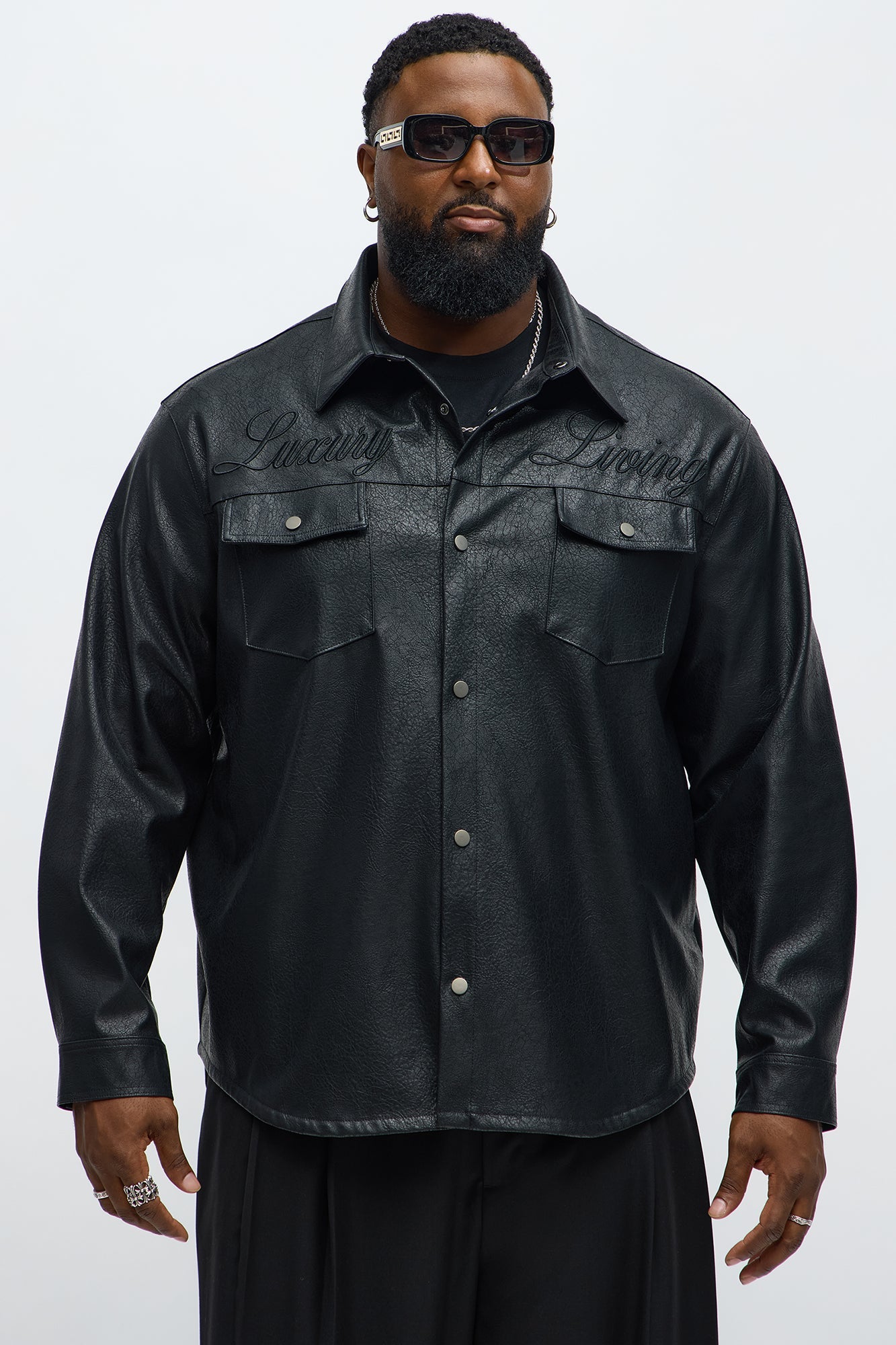 Luxury Living Faux Leather Overshirt - Black