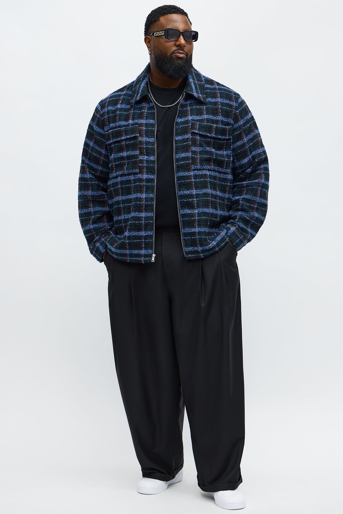 Textured Plaid Zip Jacket - Blue/combo