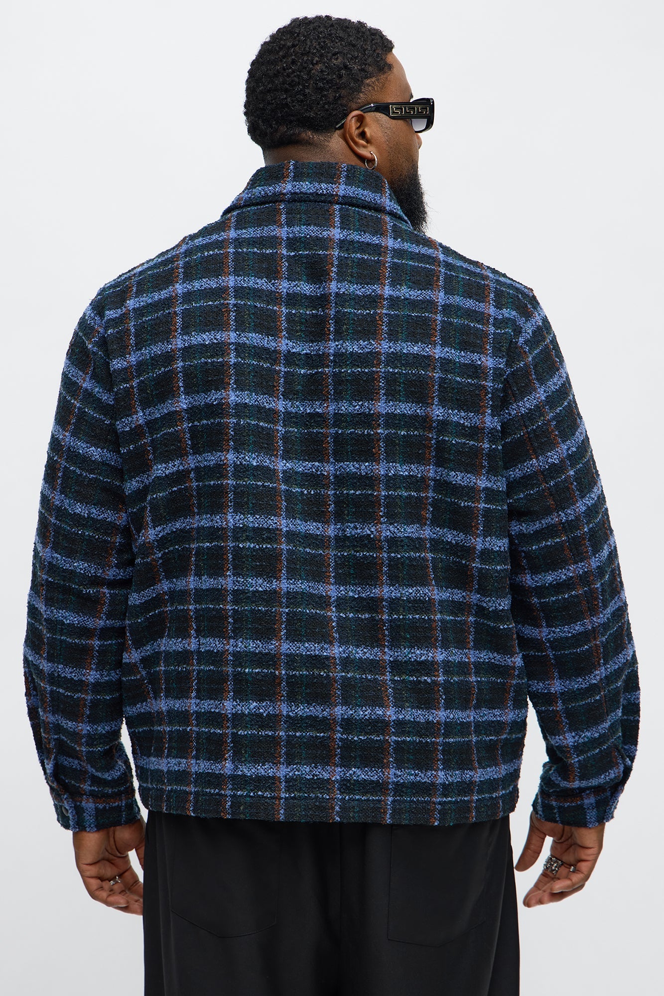 Textured Plaid Zip Jacket - Blue/combo