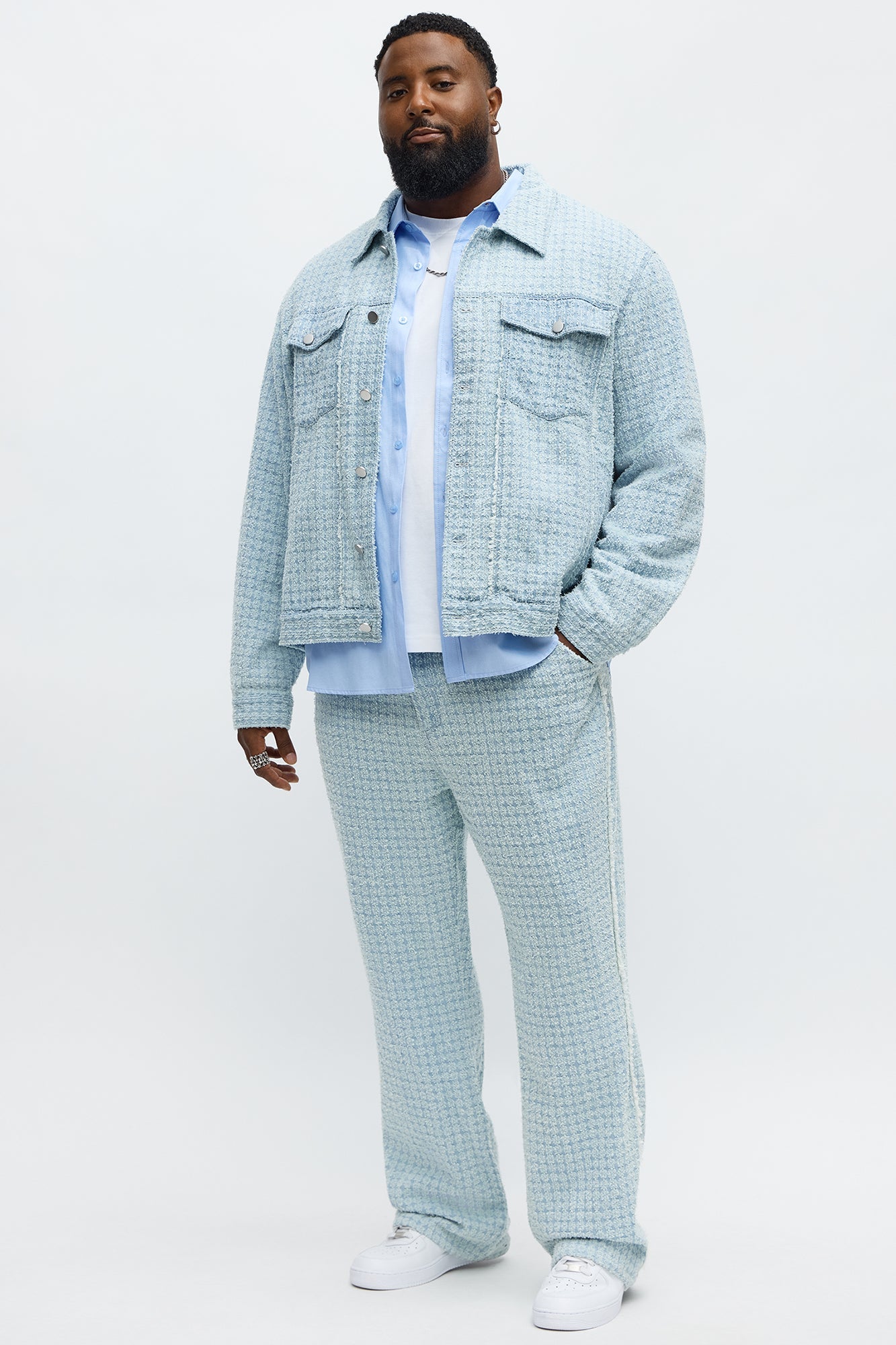 Stacked Slim Flare Textured Frayed Pant - Light Blue Wash