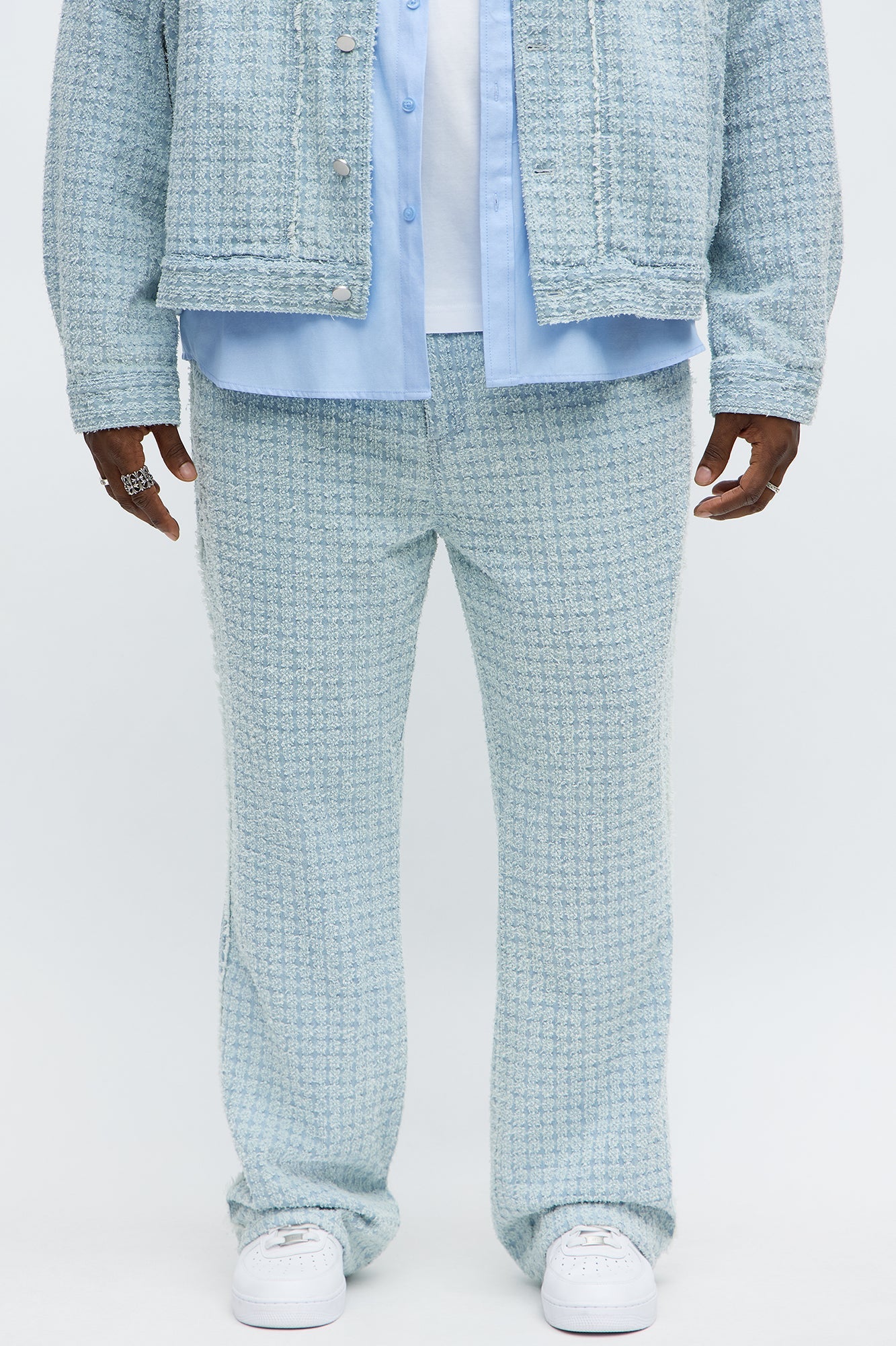 Stacked Slim Flare Textured Frayed Pant - Light Blue Wash