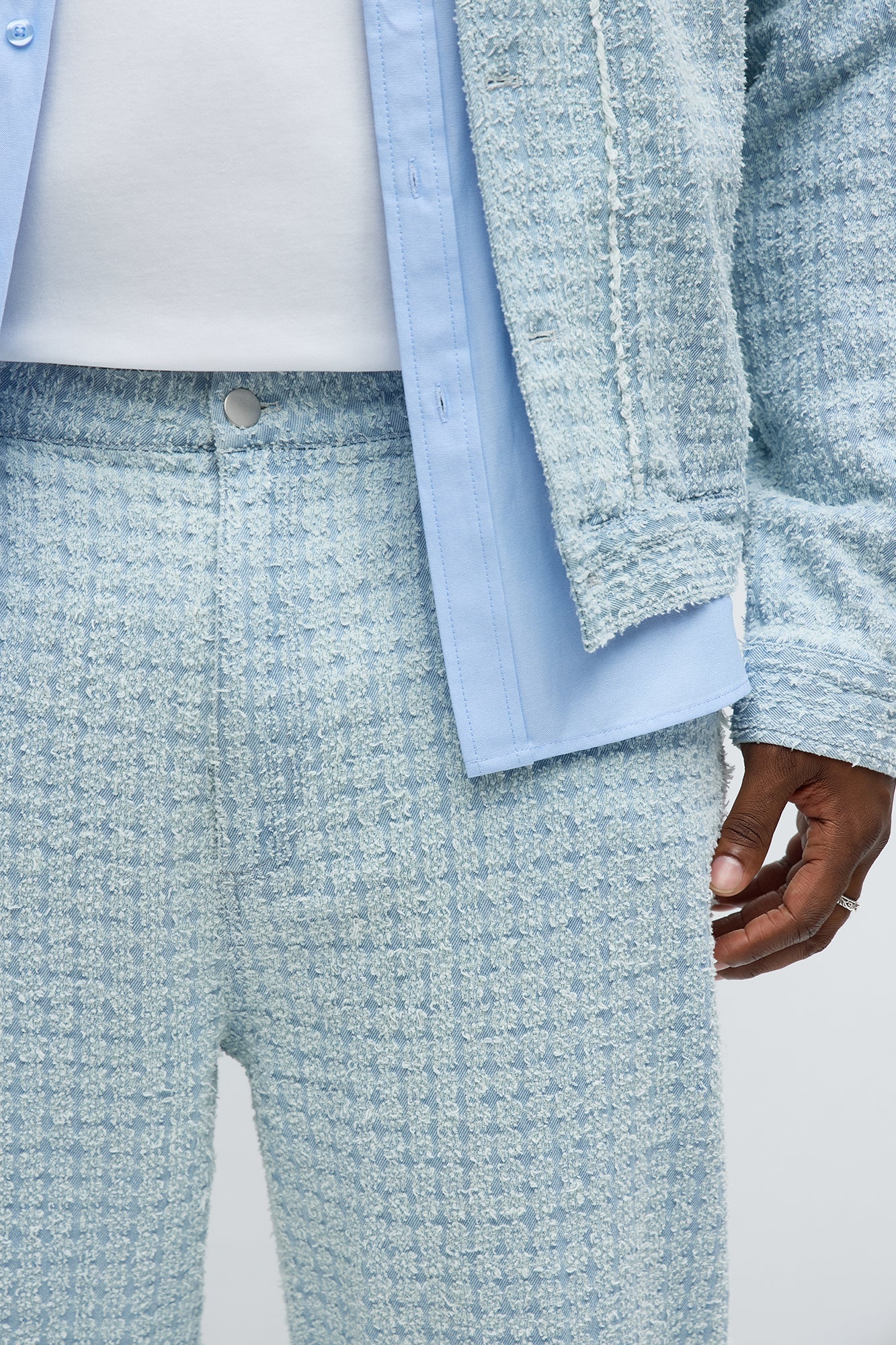 Stacked Slim Flare Textured Frayed Pant - Light Blue Wash