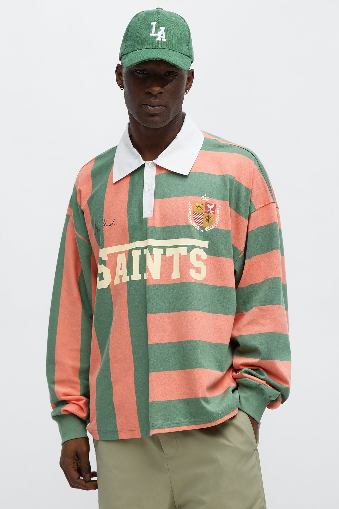 Saints Long Sleeve Rugby Polo - Coral/combo