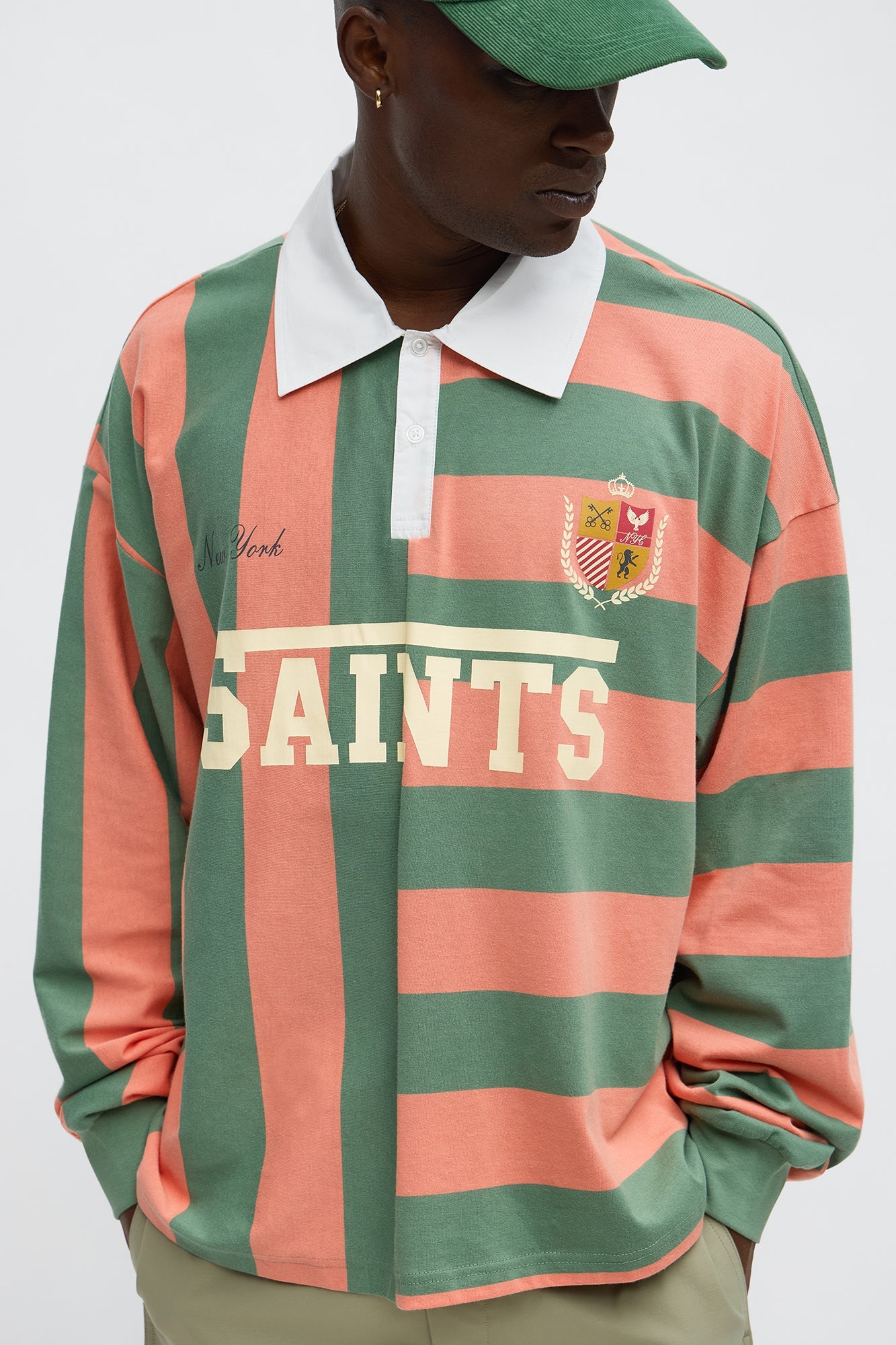 Saints Long Sleeve Rugby Polo - Coral/combo
