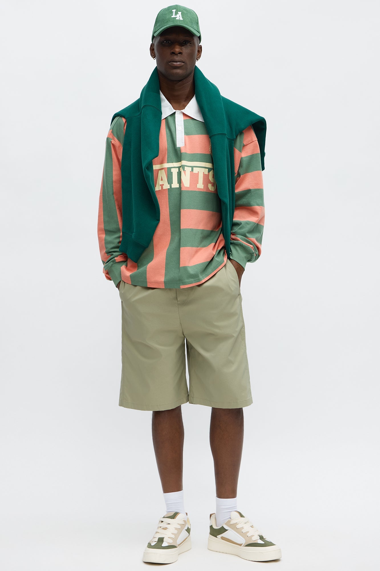 Saints Long Sleeve Rugby Polo - Coral/combo