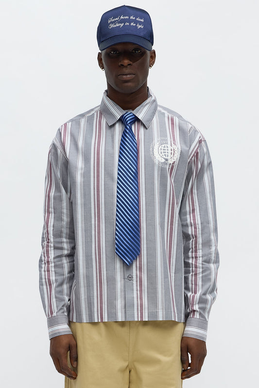 Athletic Division Long Sleeve Shirt With Tie - Grey/combo